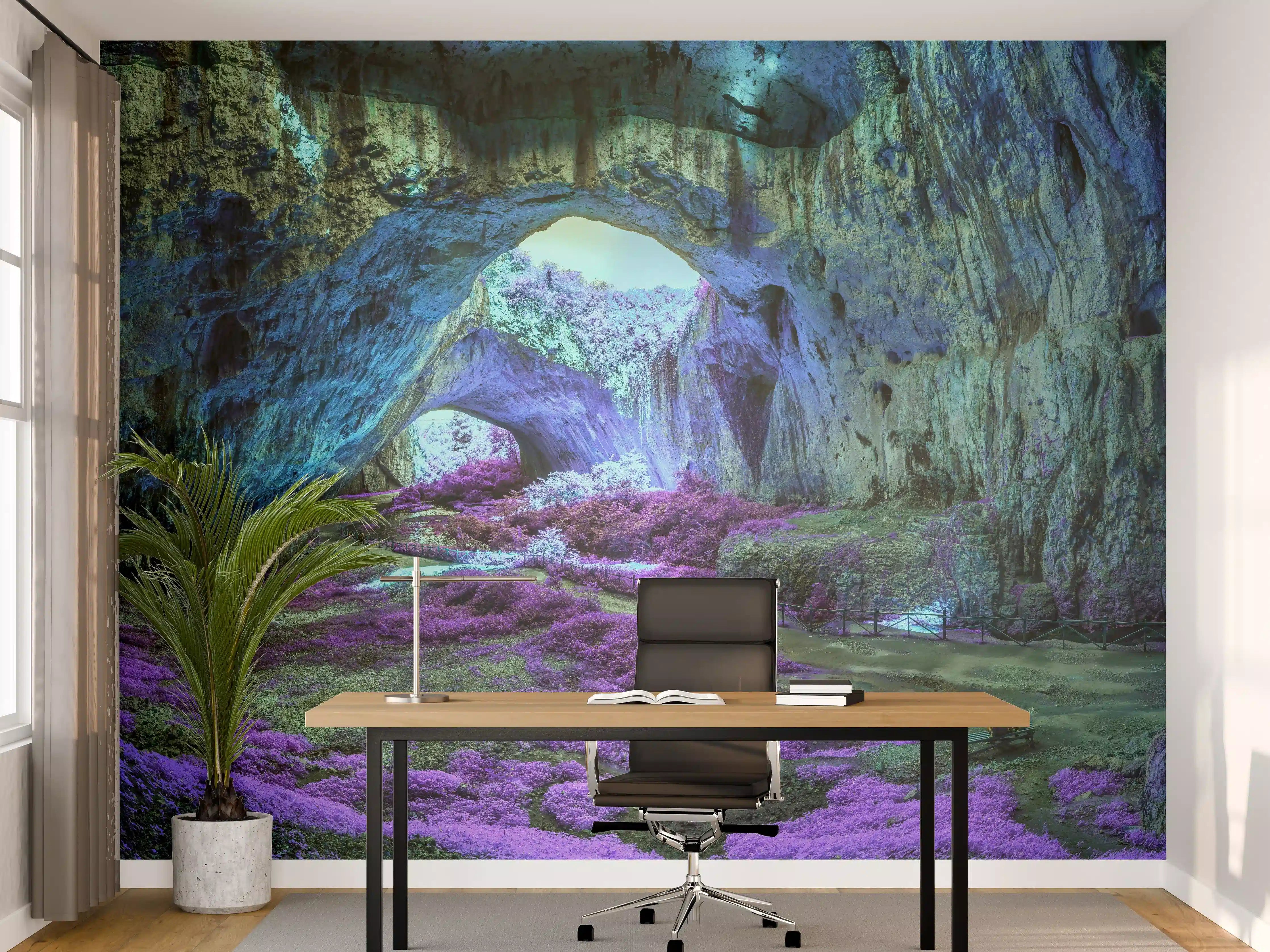 Büro Wandgestaltung - Mystische Höhle in fantastisch leuchtenden Farben