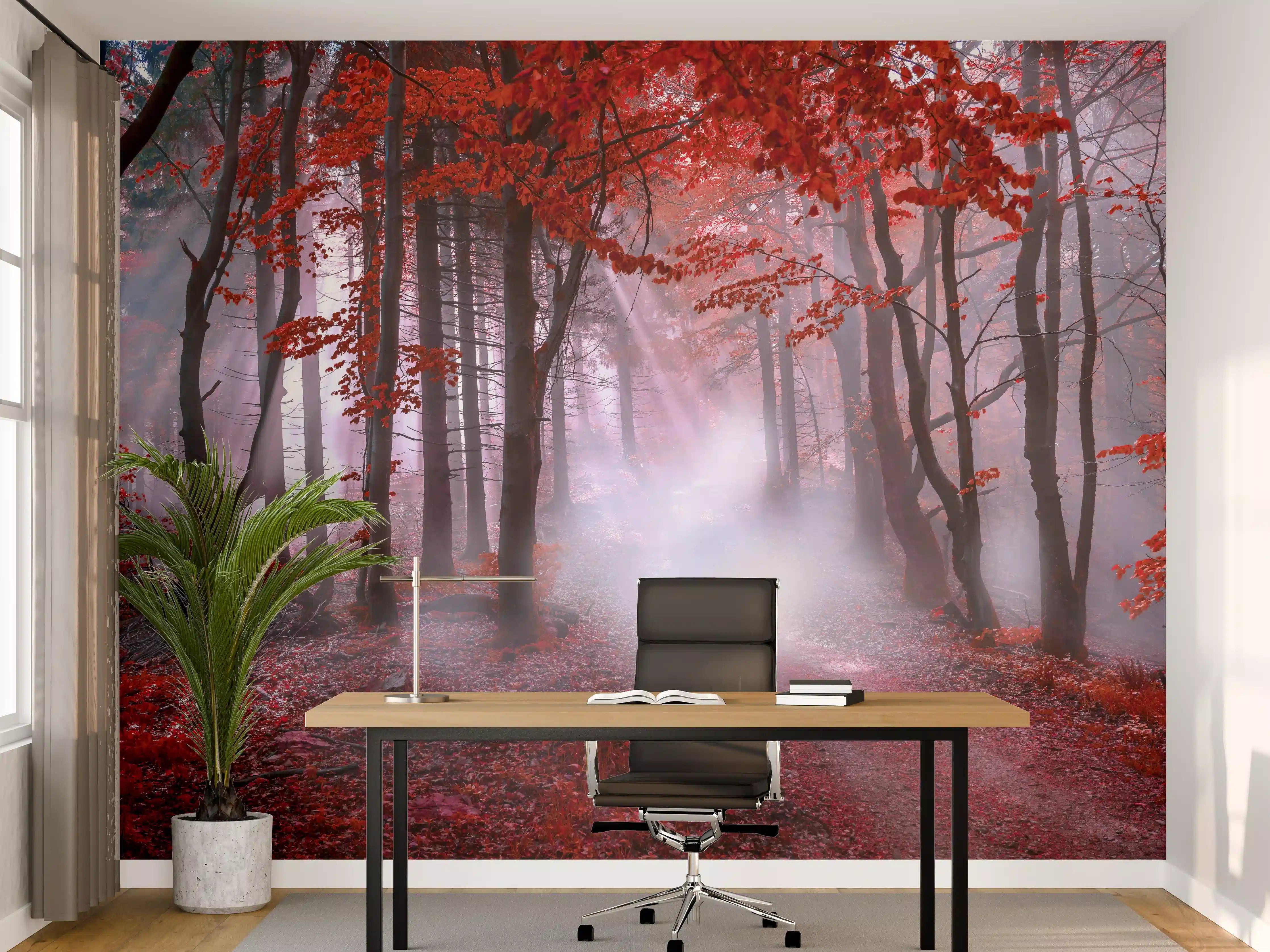 Büro Wandgestaltung - Mystischer roter Wald
