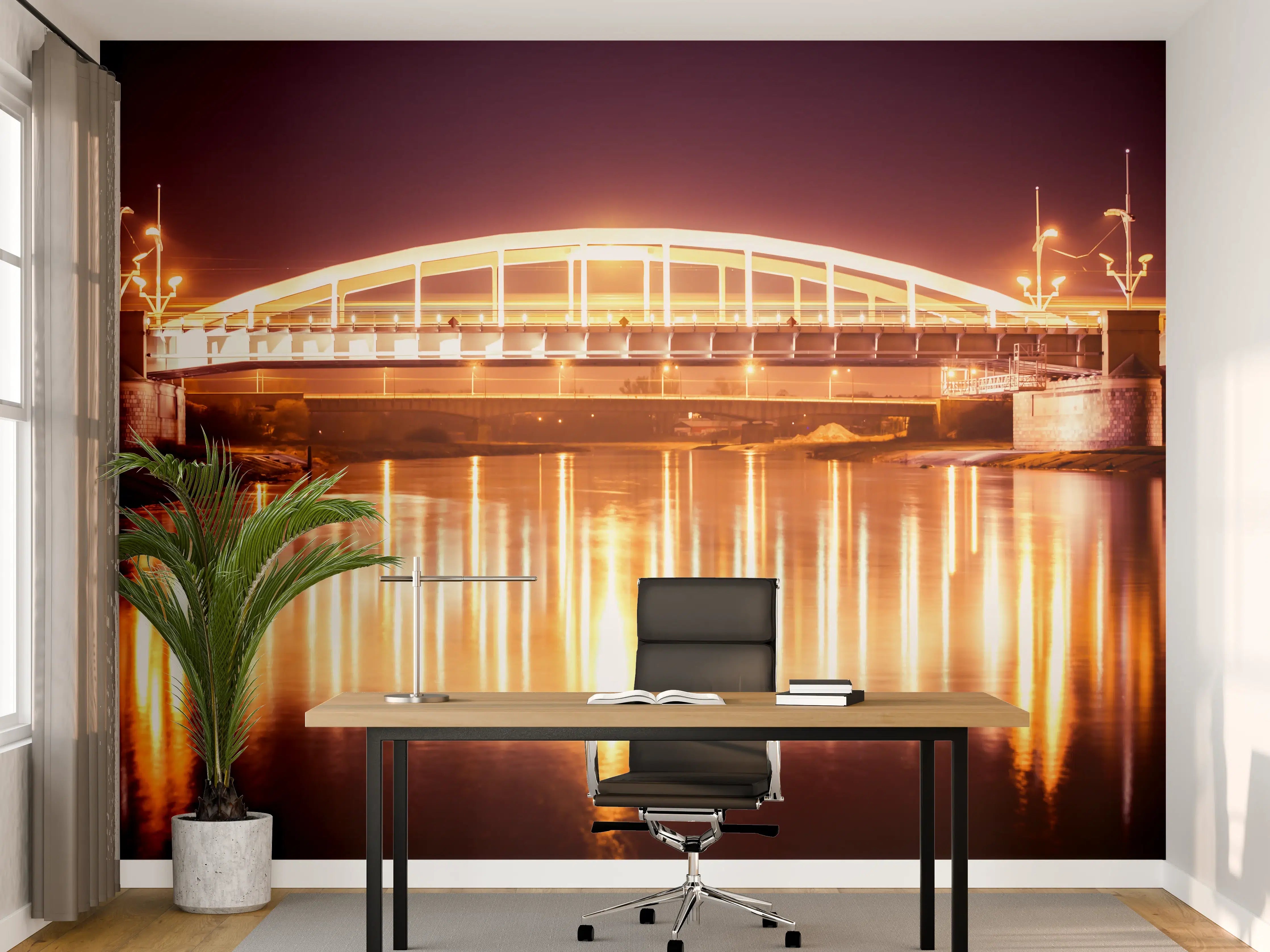Büro Wandgestaltung - Nacht Blick auf eine Brücke über den Fluss Warta in Posen
