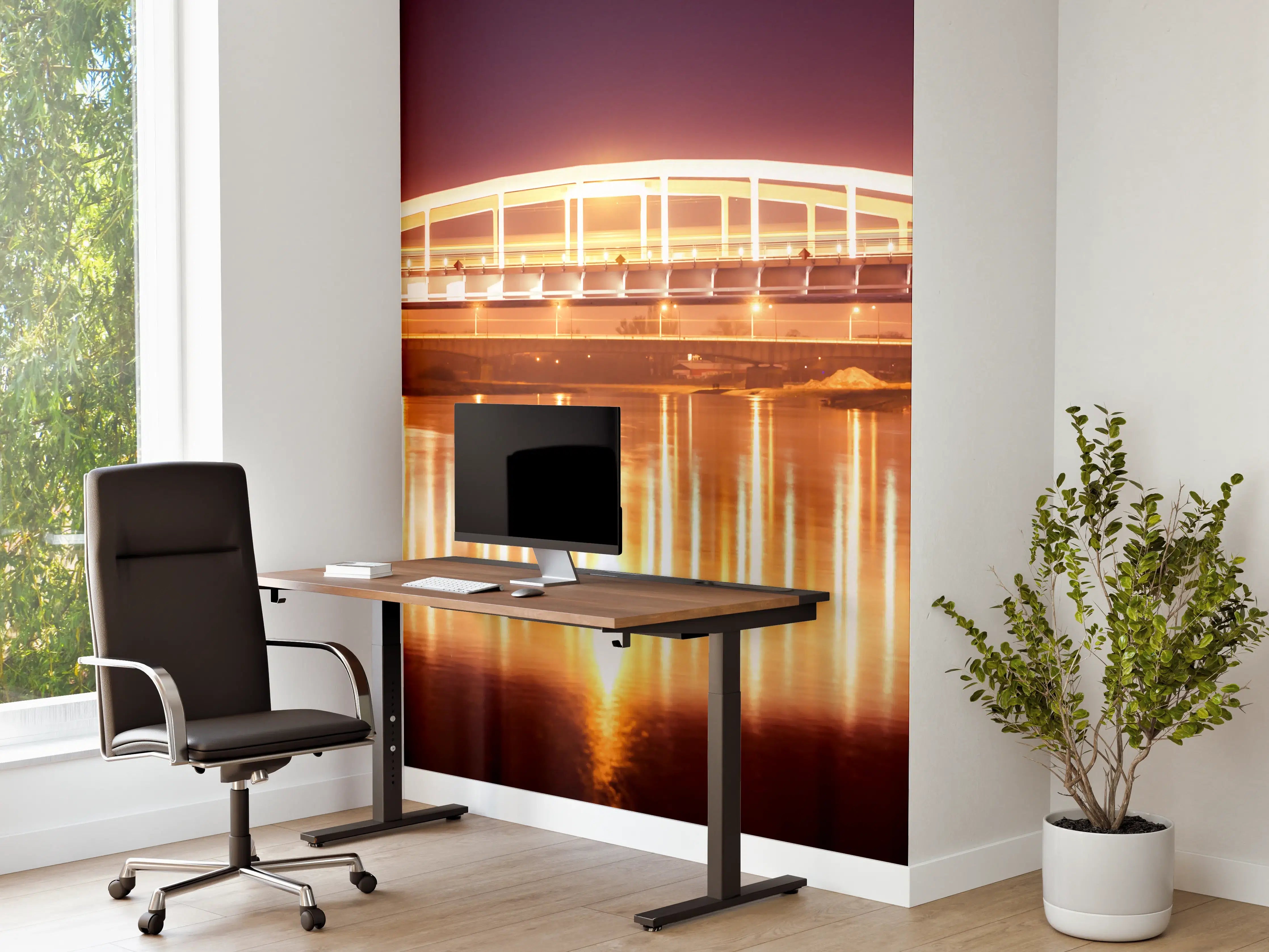 Büro Wandgestaltung - Nacht Blick auf eine Brücke über den Fluss Warta in Posen