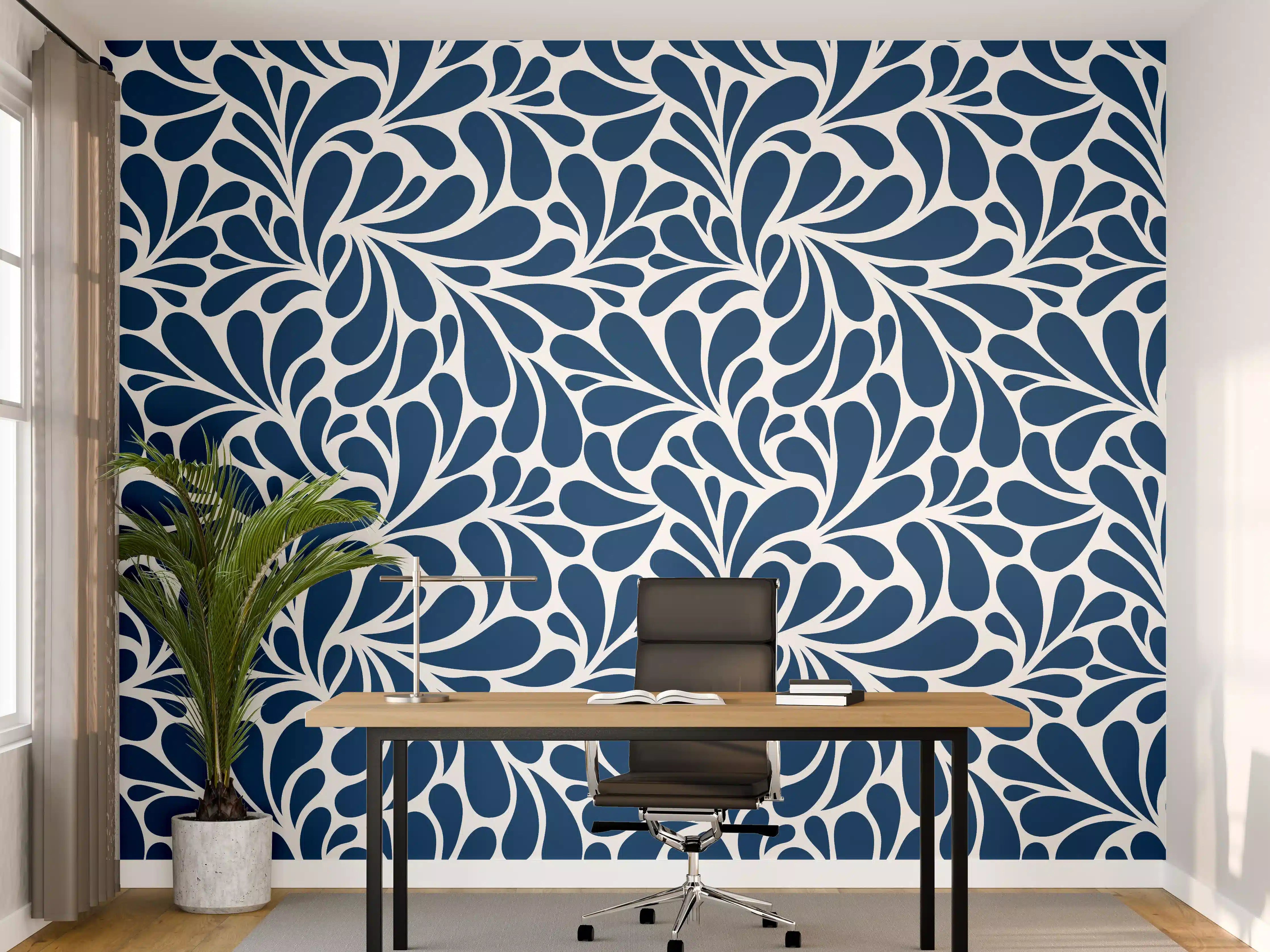 Büro Wandgestaltung - Nachtblaue Blumenmuster-Decke