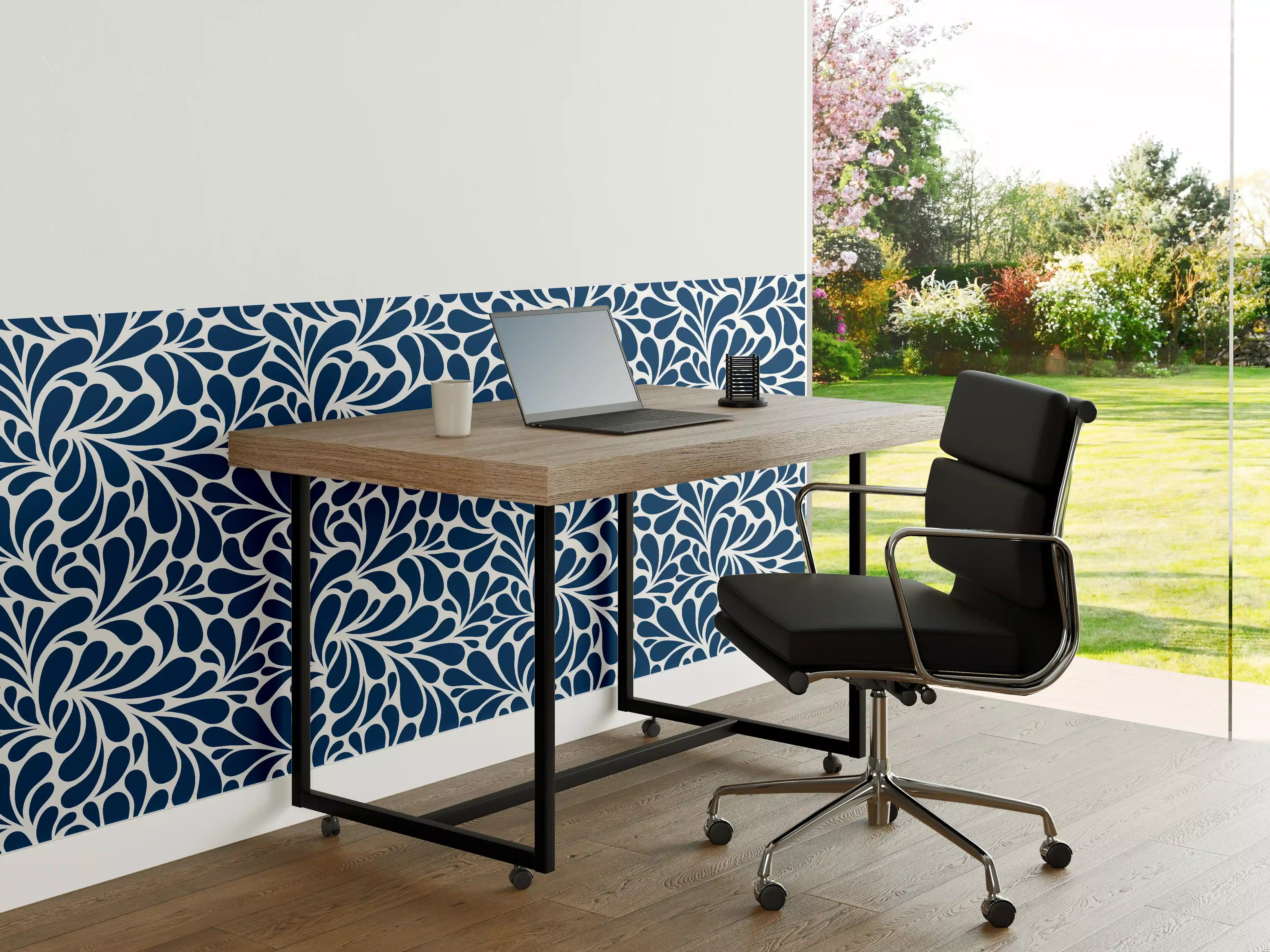 Büro Wandgestaltung - Nachtblaue Blumenmuster-Decke