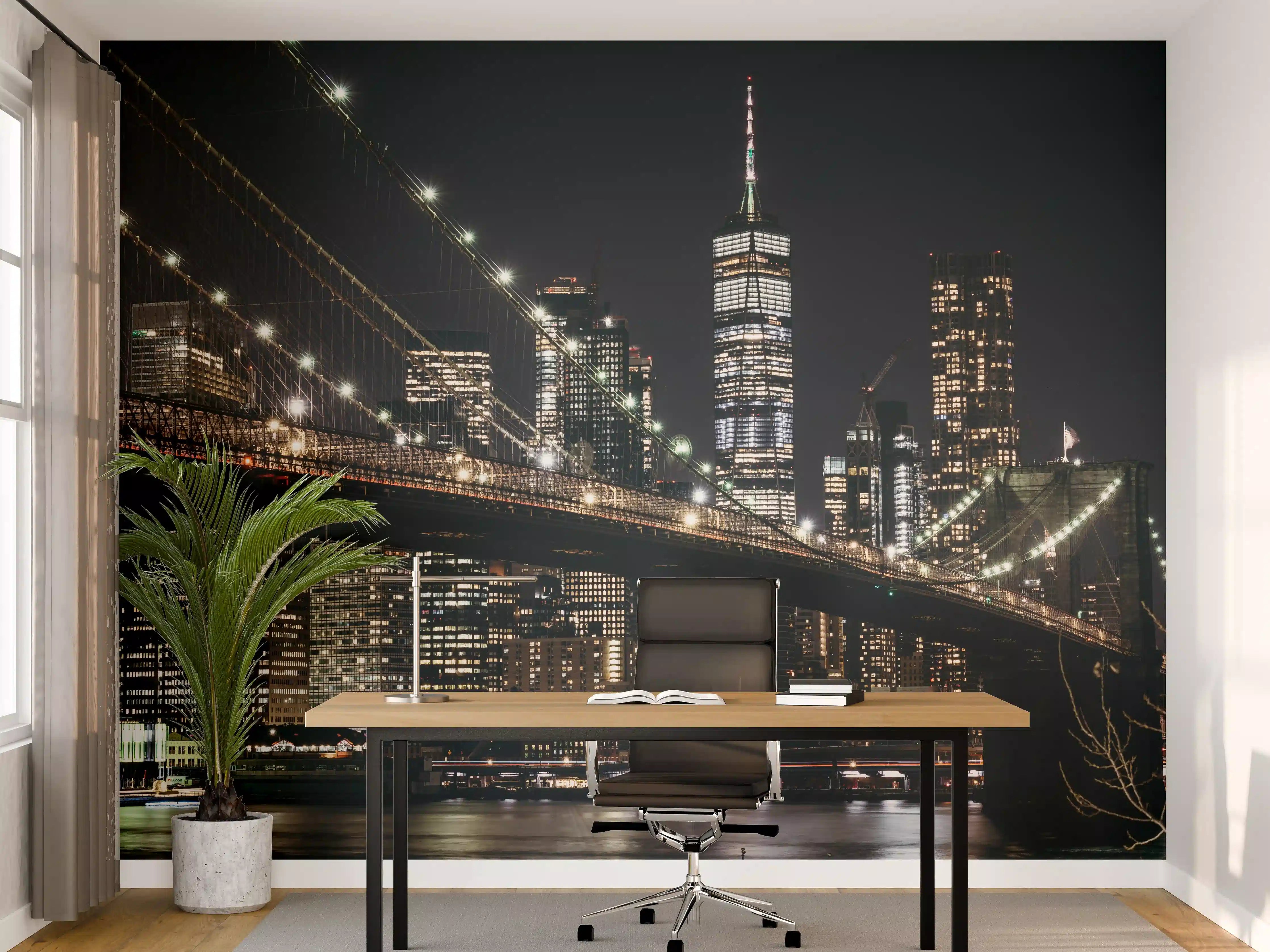 Büro Wandgestaltung - Nachtgrau: Skyline im Schein der Lichter