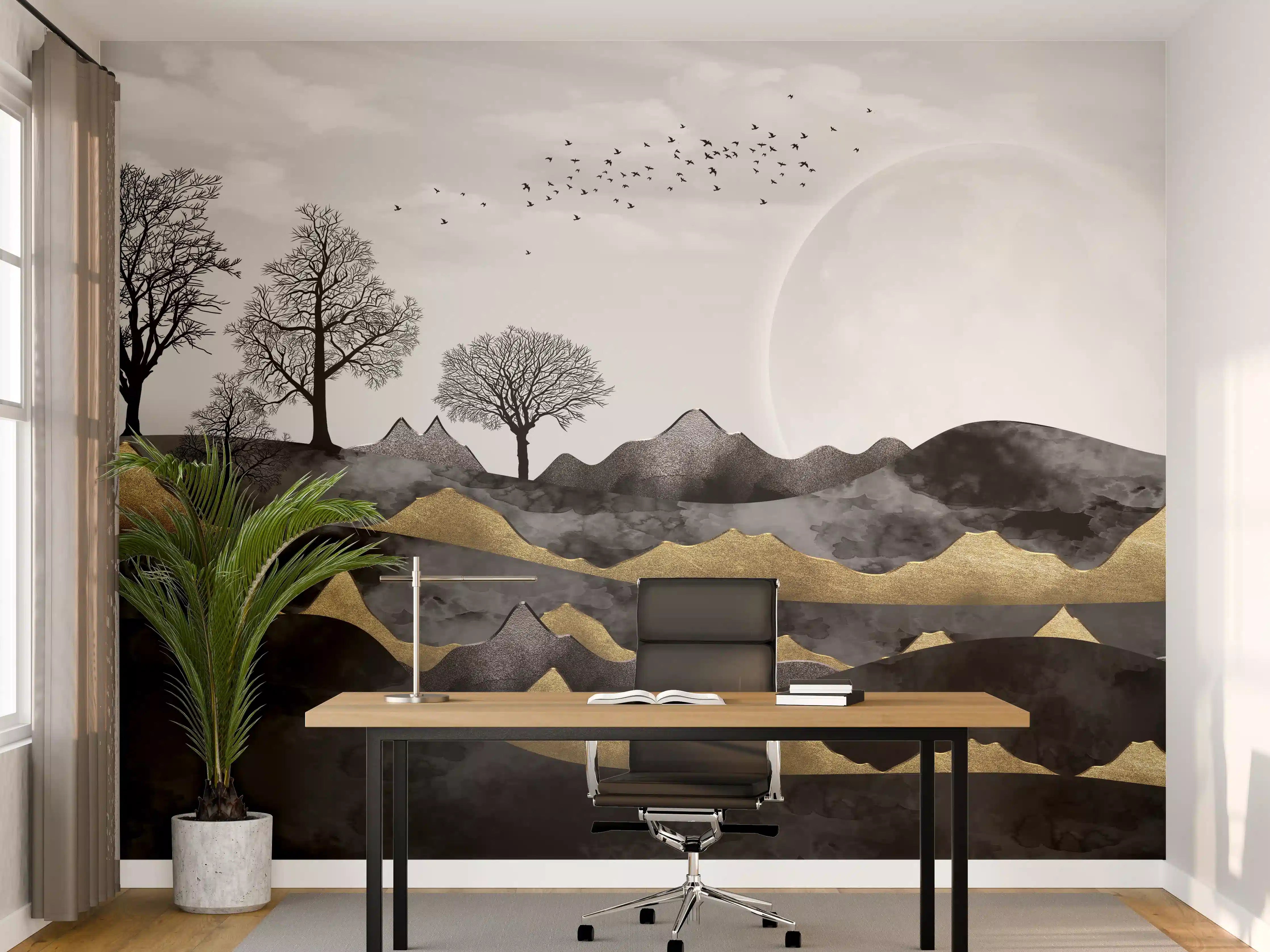 Büro Wandgestaltung - Nächtliches Landschaftsdesign - Grafik