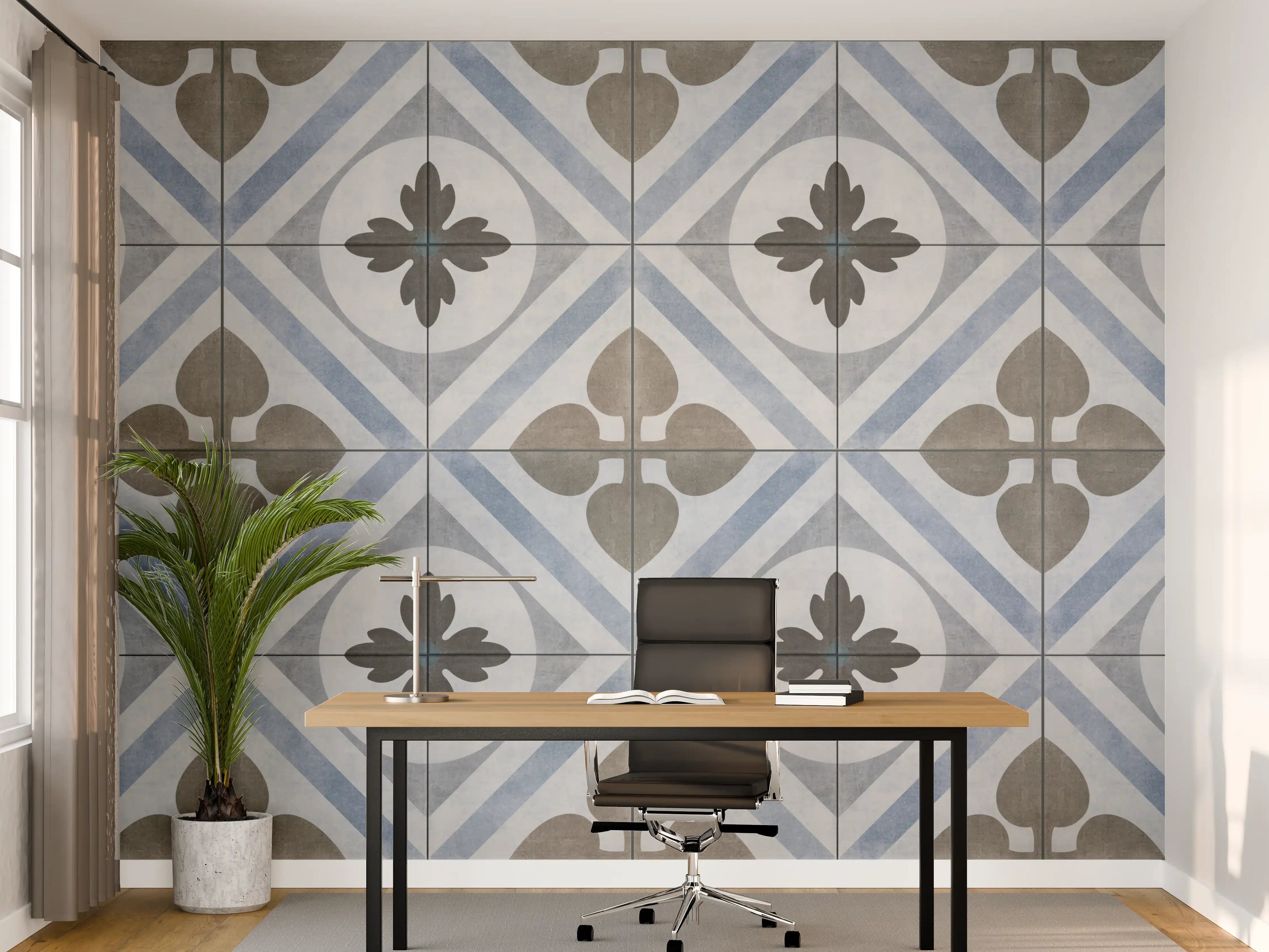 Büro Wandgestaltung - Nahtlose blau weiß graue vintage Fliesen