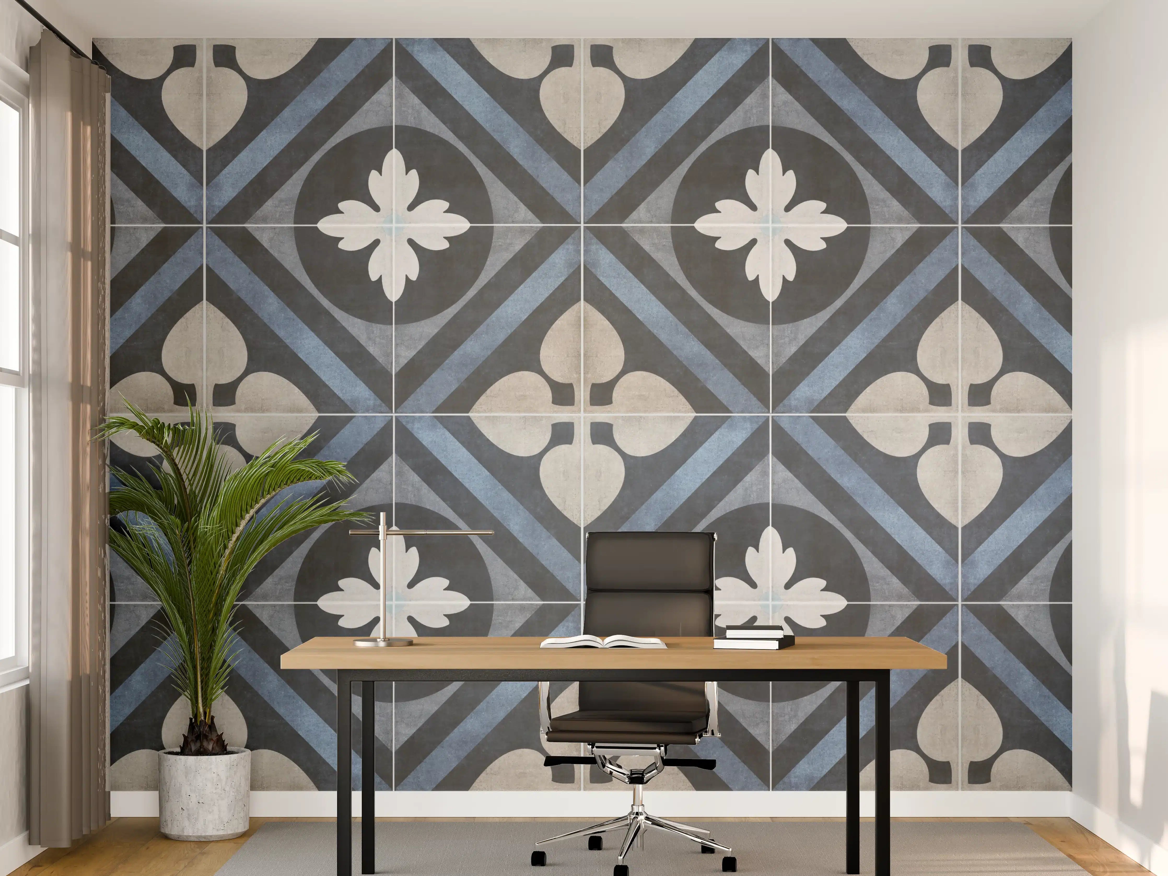 Büro Wandgestaltung - Nahtlose blau weiße vintage Fliesen