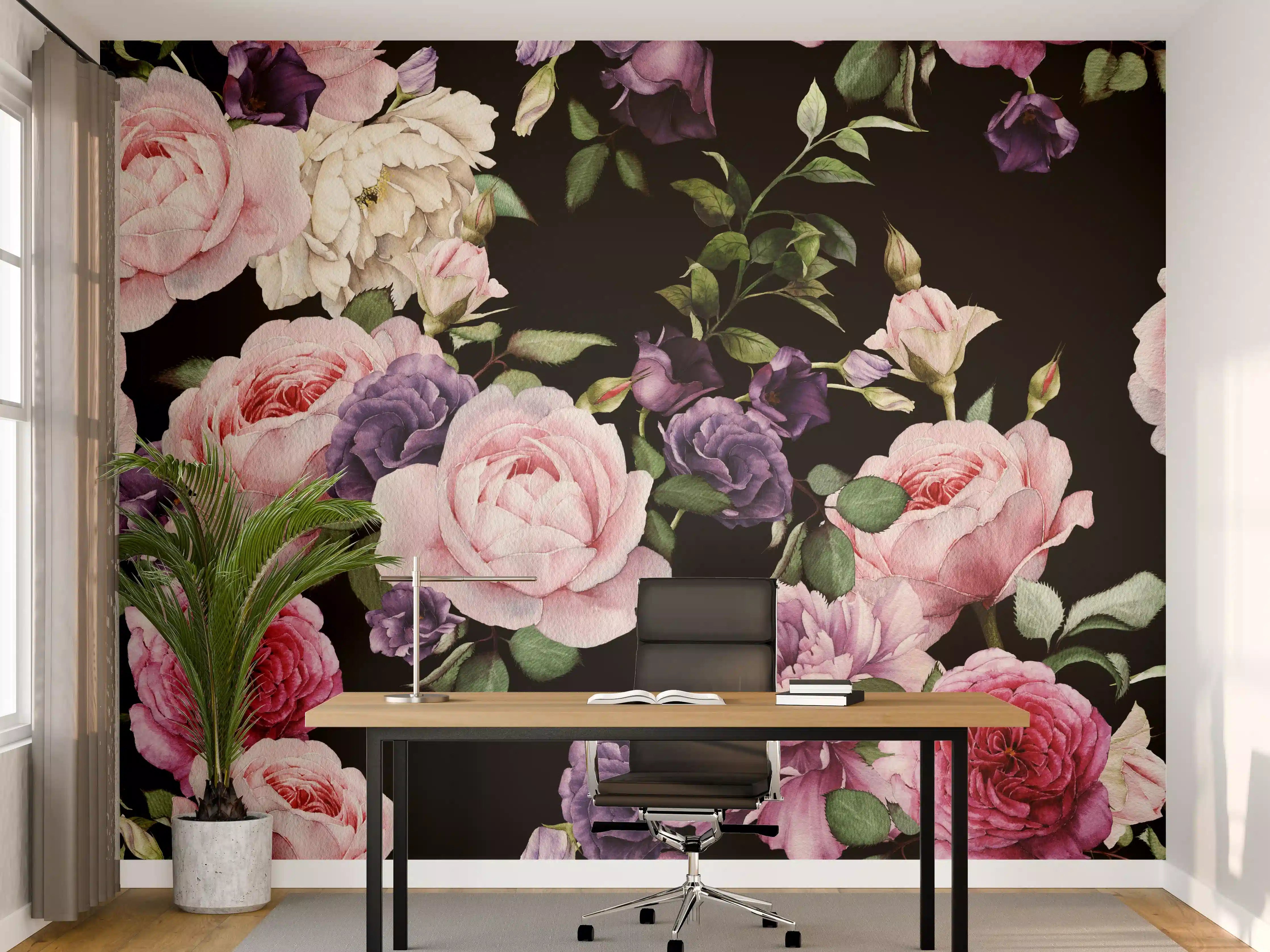Büro Wandgestaltung - Nahtloses florales Muster mit Rosen