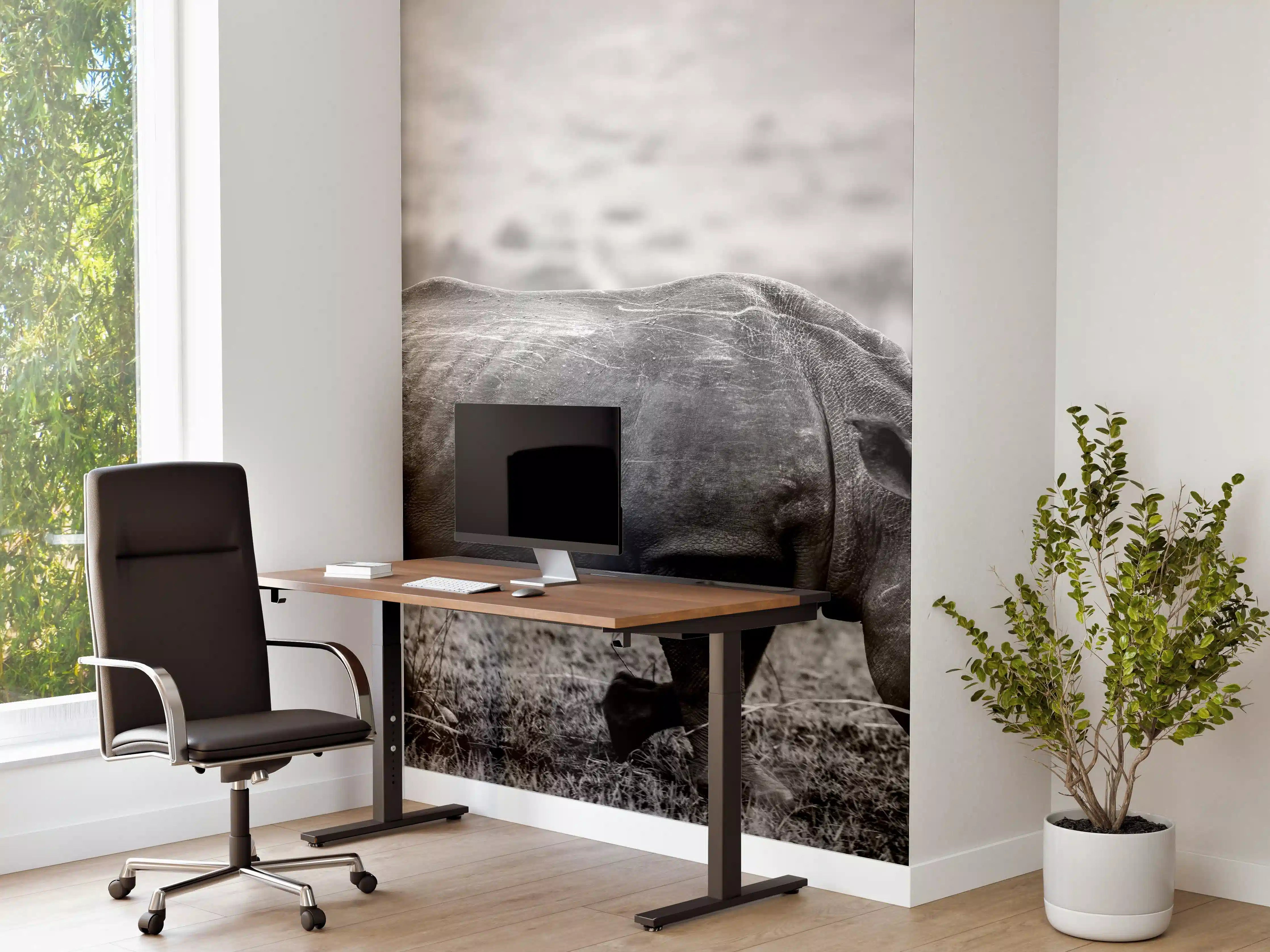 Büro Wandgestaltung - Nashorn - schwarz-weiß
