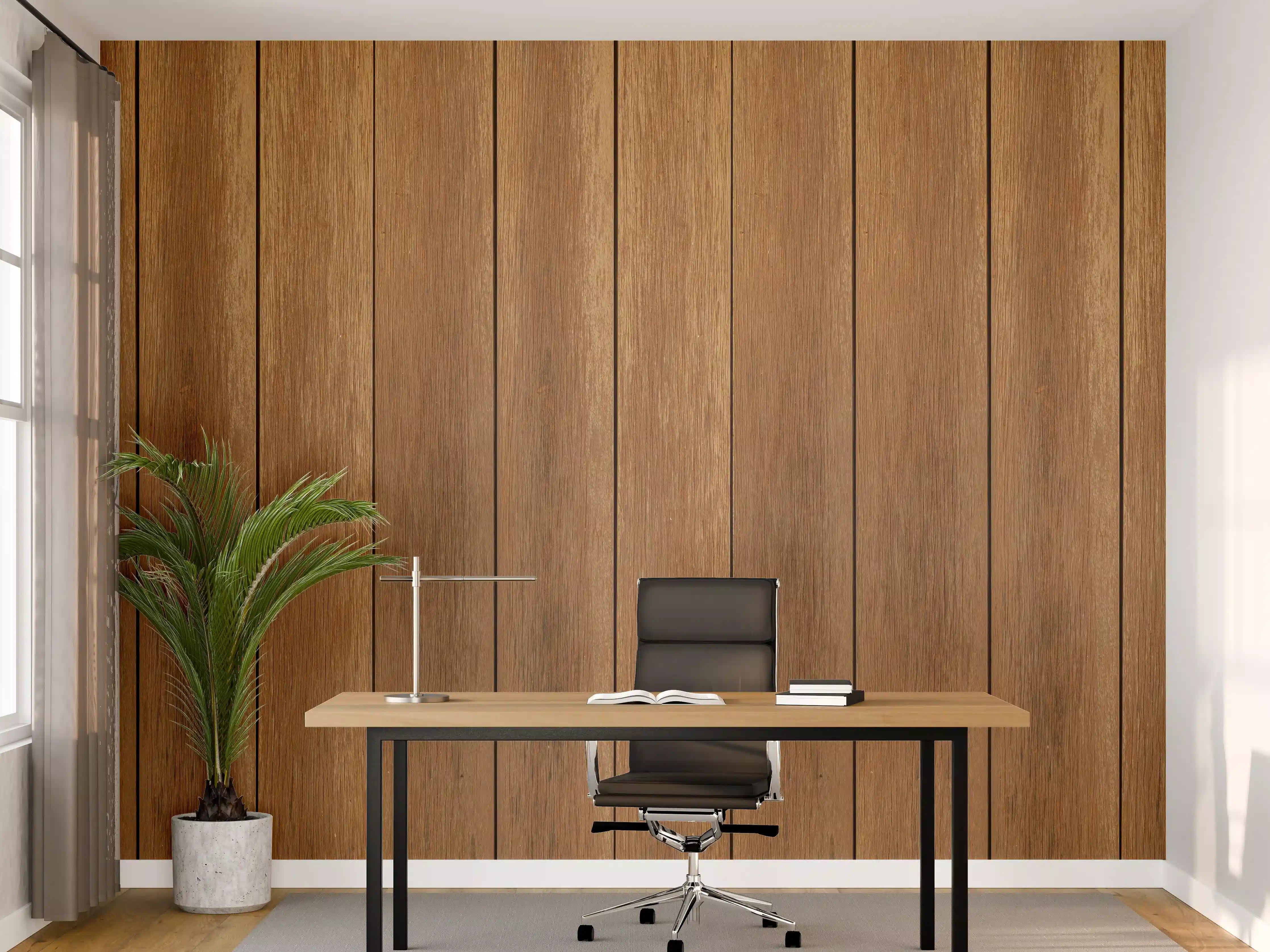 Büro Wandgestaltung - Natürliche satte bräunliche Holzplanken