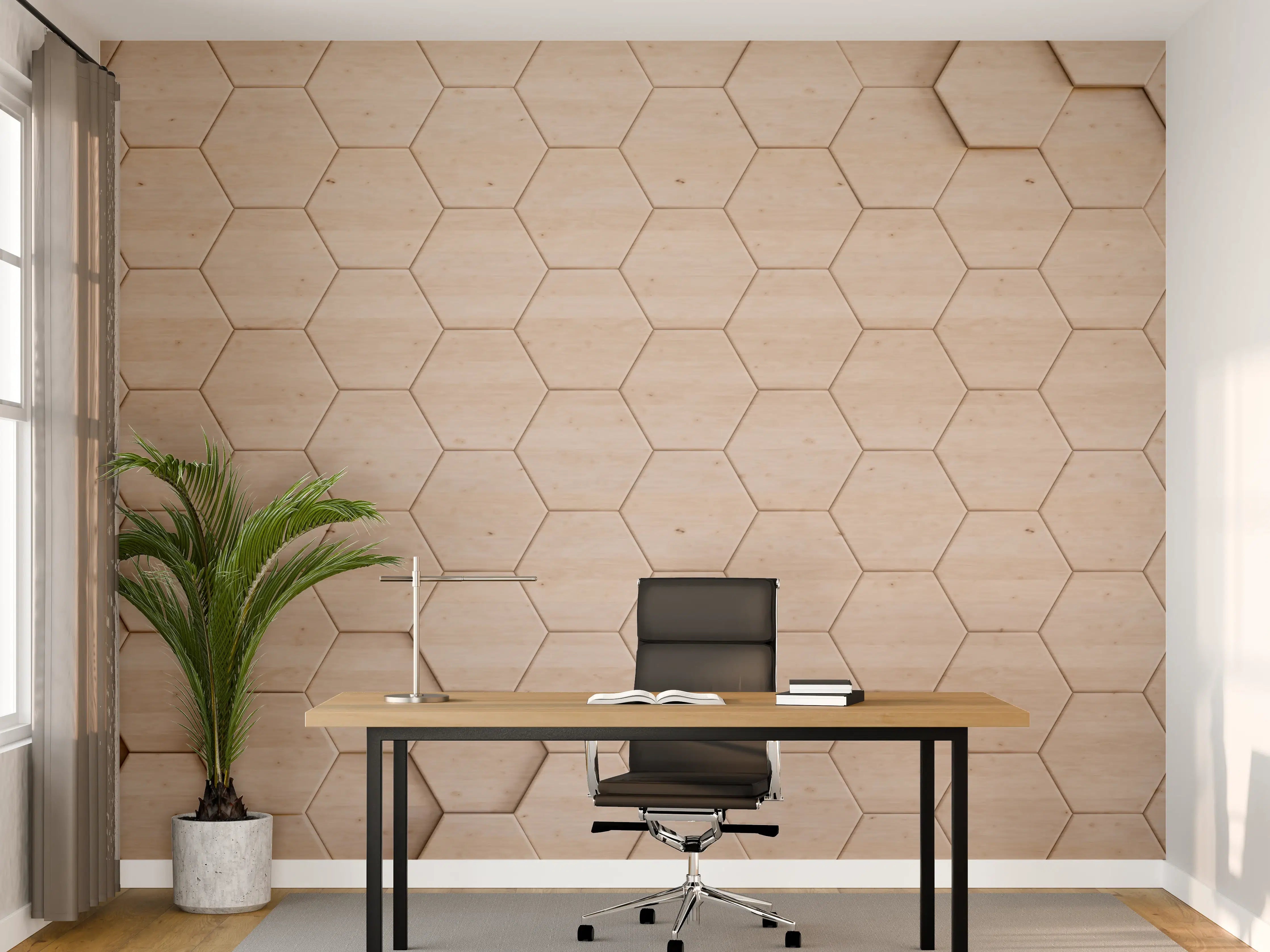 Büro Wandgestaltung - Naturholz-Design mit Honigfarben