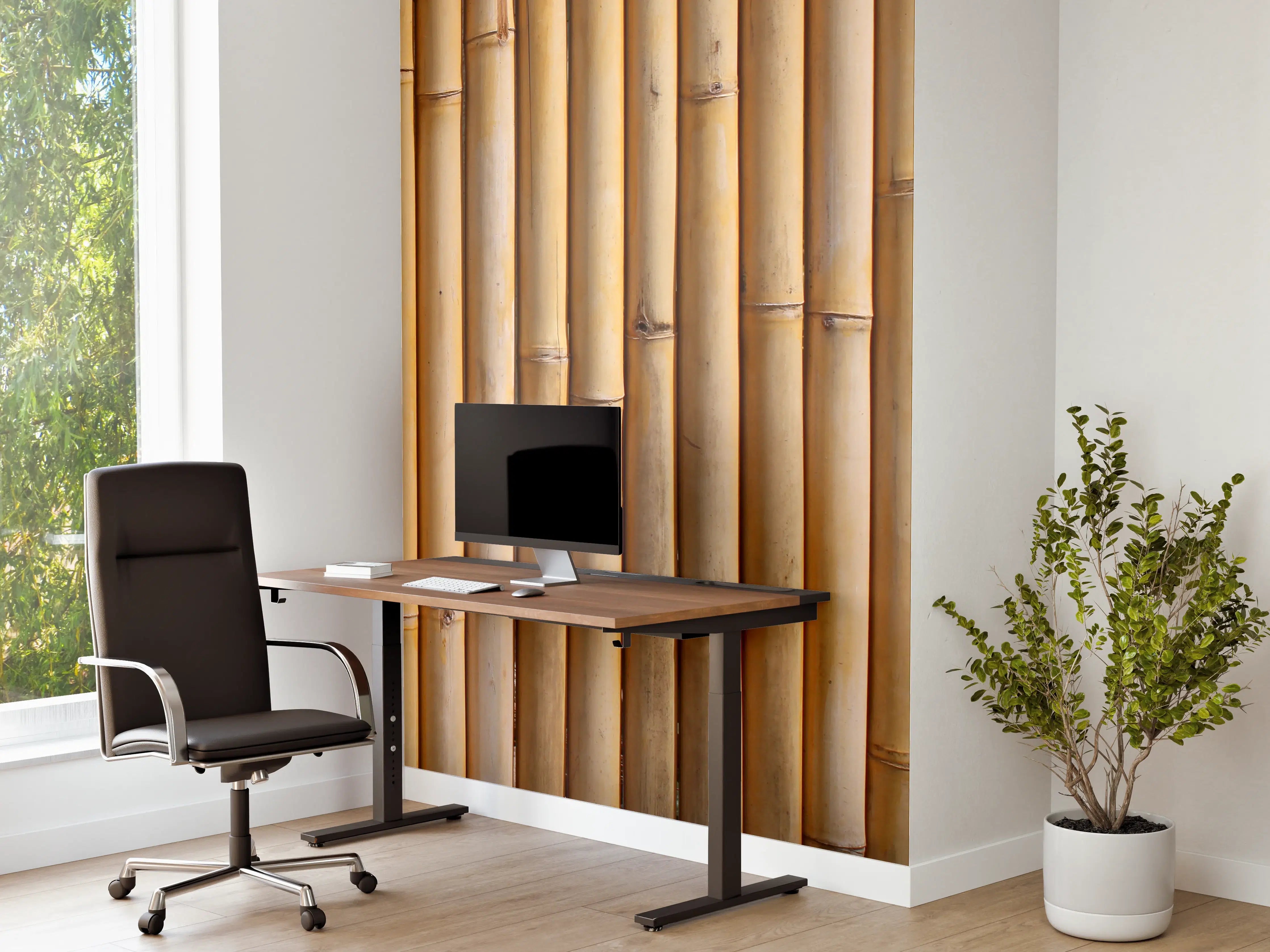 Büro Wandgestaltung - Naturholz mit warmen Tönen