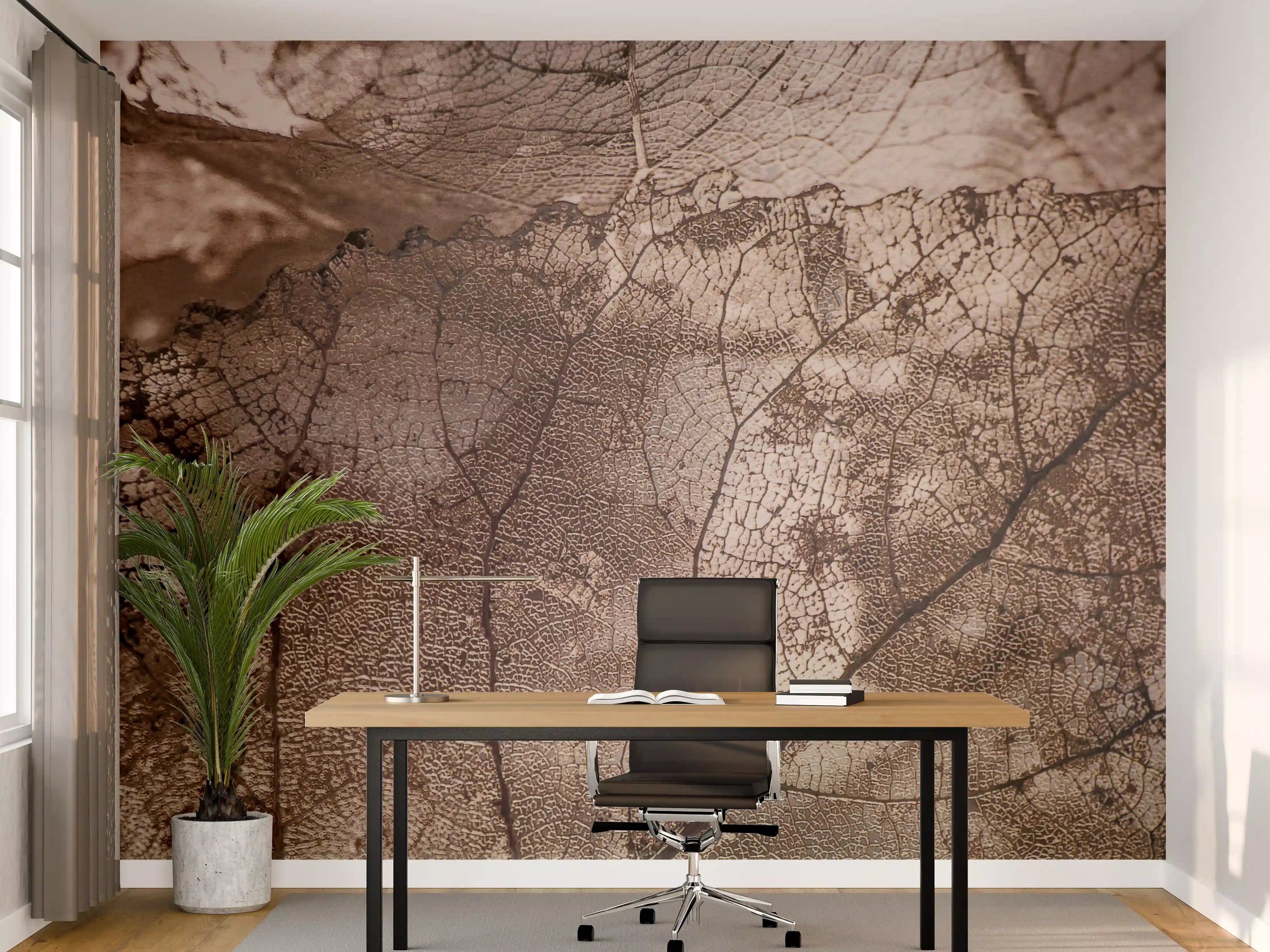 Büro Wandgestaltung - Naturlicher Blattschmuck mit feinen Strukturen