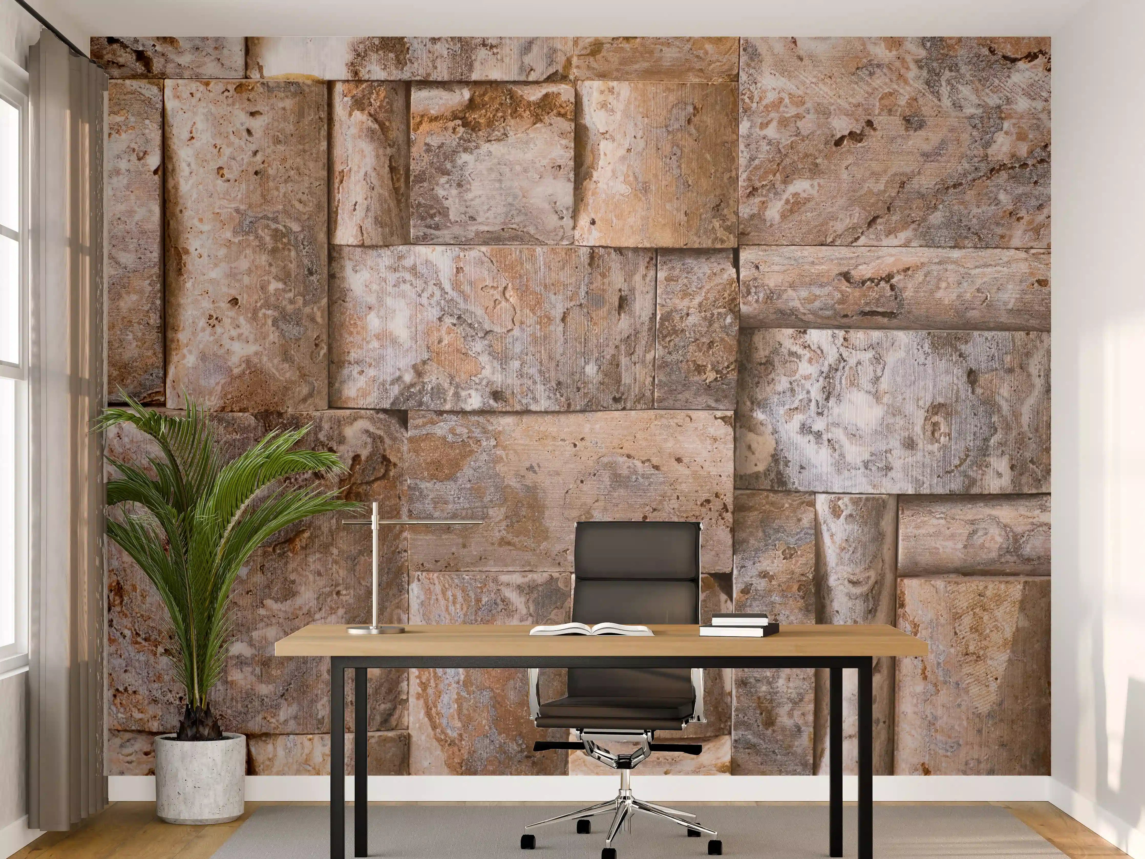 Büro Wandgestaltung - Naturstein-Optik in Warmtönen