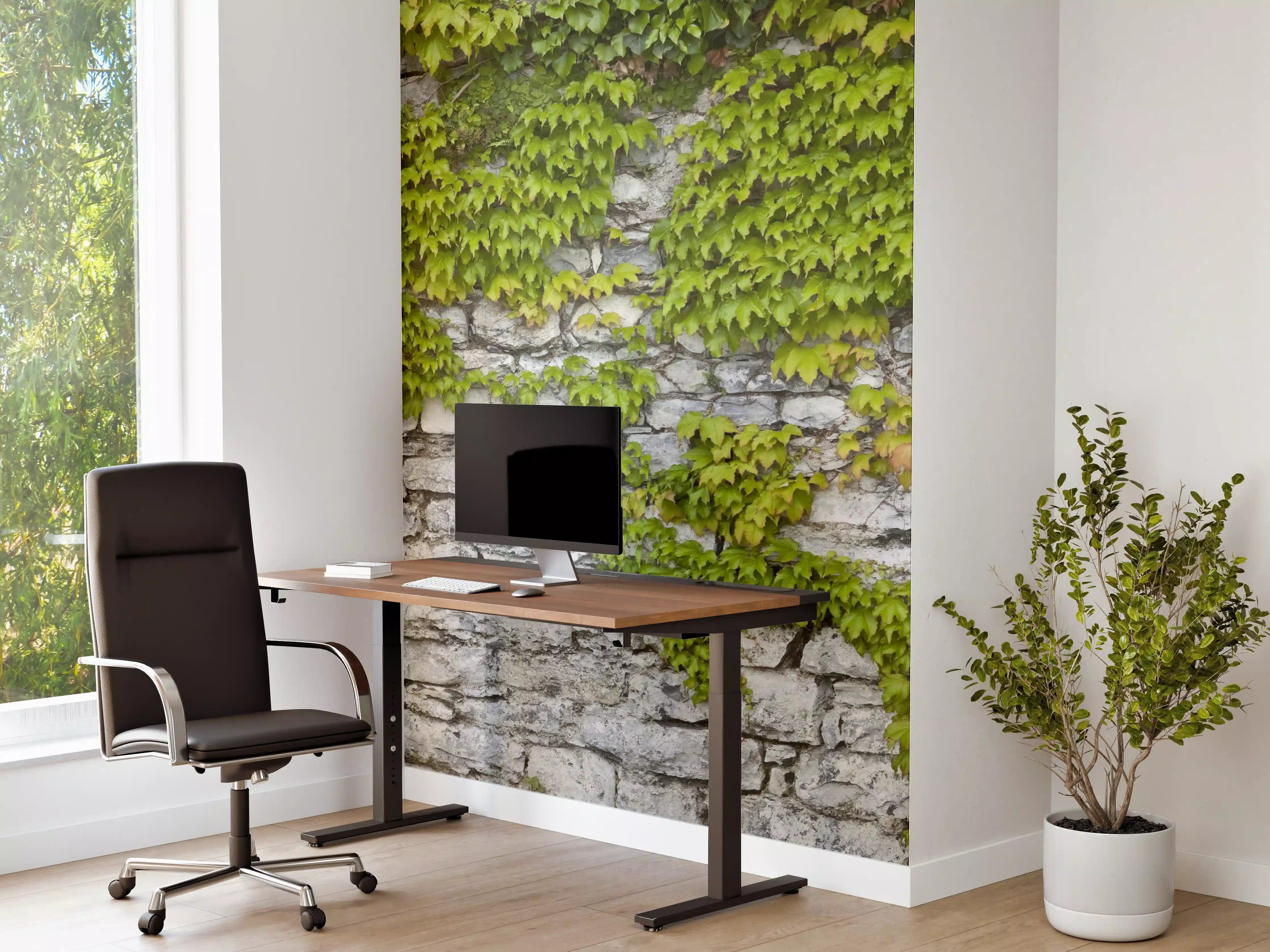 Büro Wandgestaltung - Natursteinmauer mit Weinlaub