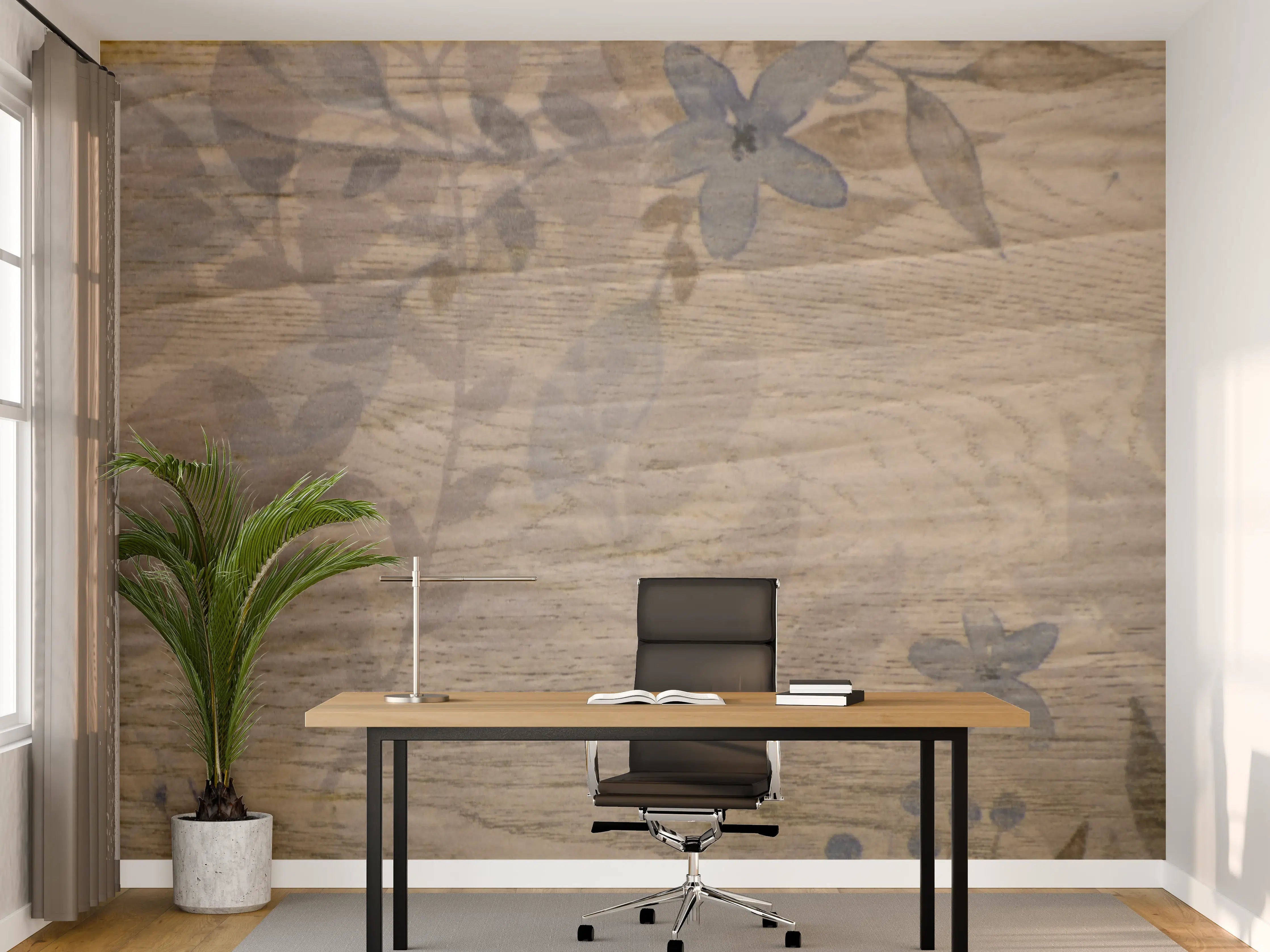 Büro Wandgestaltung - Naturtapete mit zarten Blättermustern