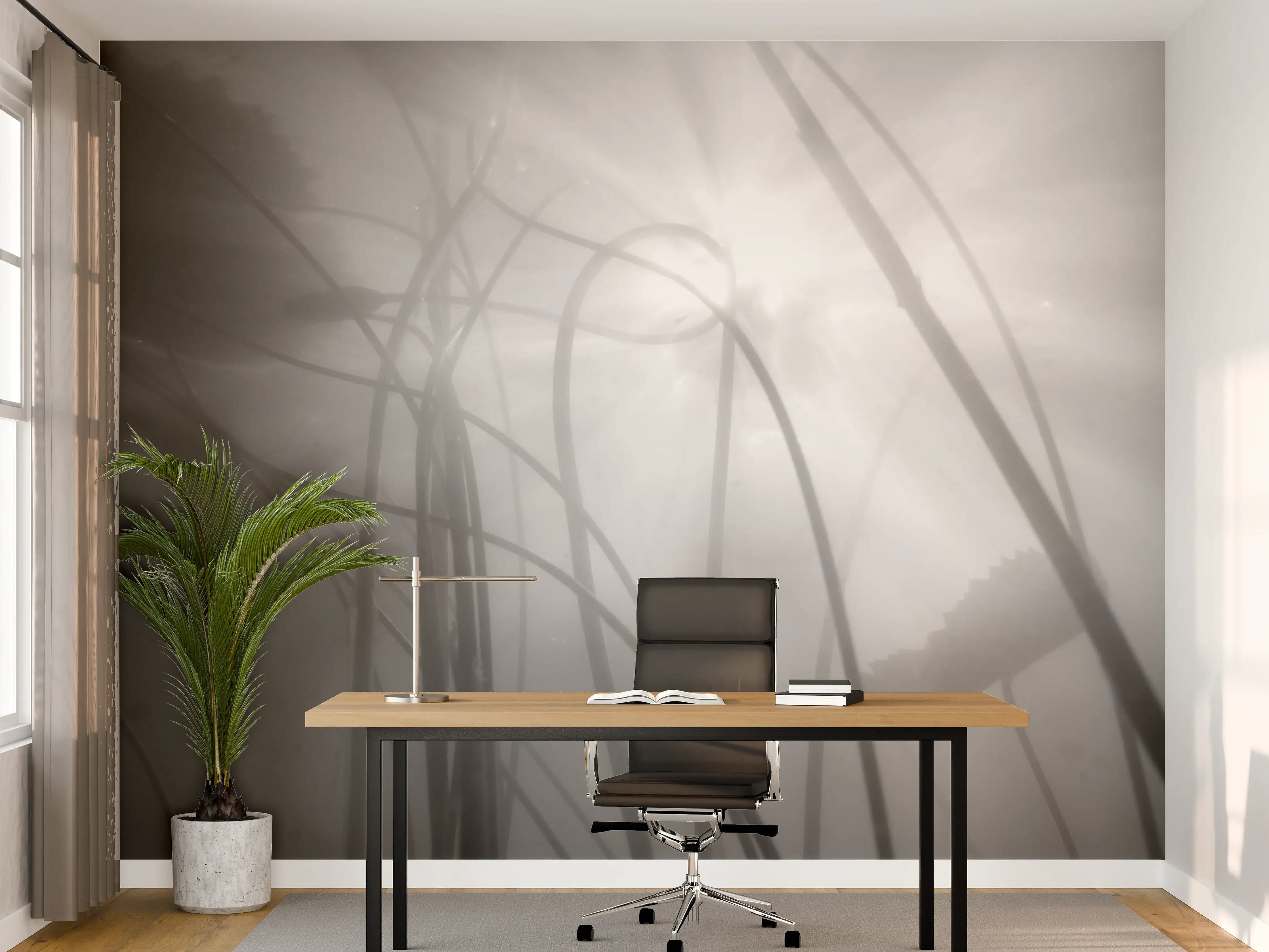 Büro Wandgestaltung - Nebelhafte Wasserlilien Monochrom