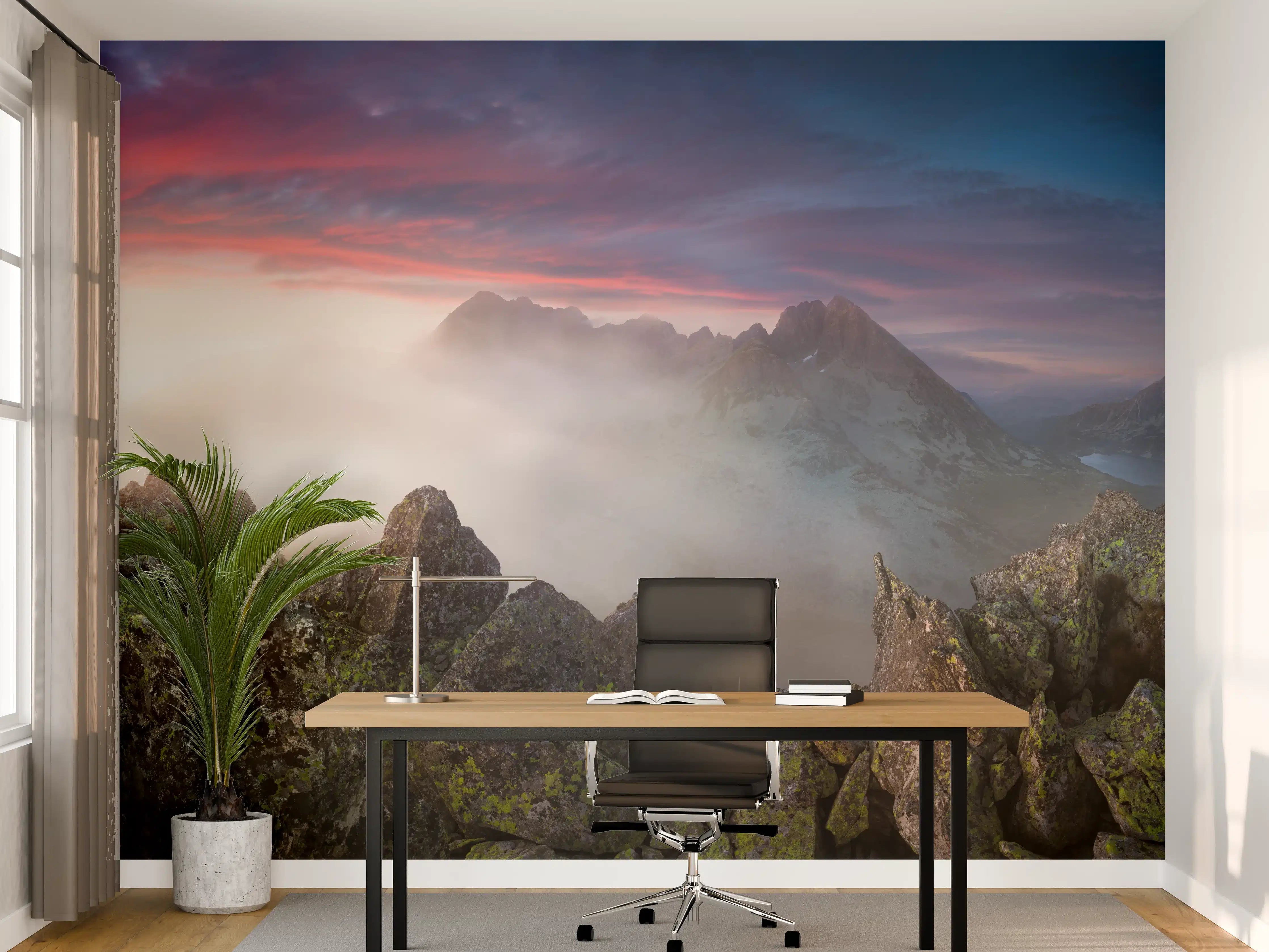 Büro Wandgestaltung - Nebeliger Blick auf Fairytale Berge, Slowakei