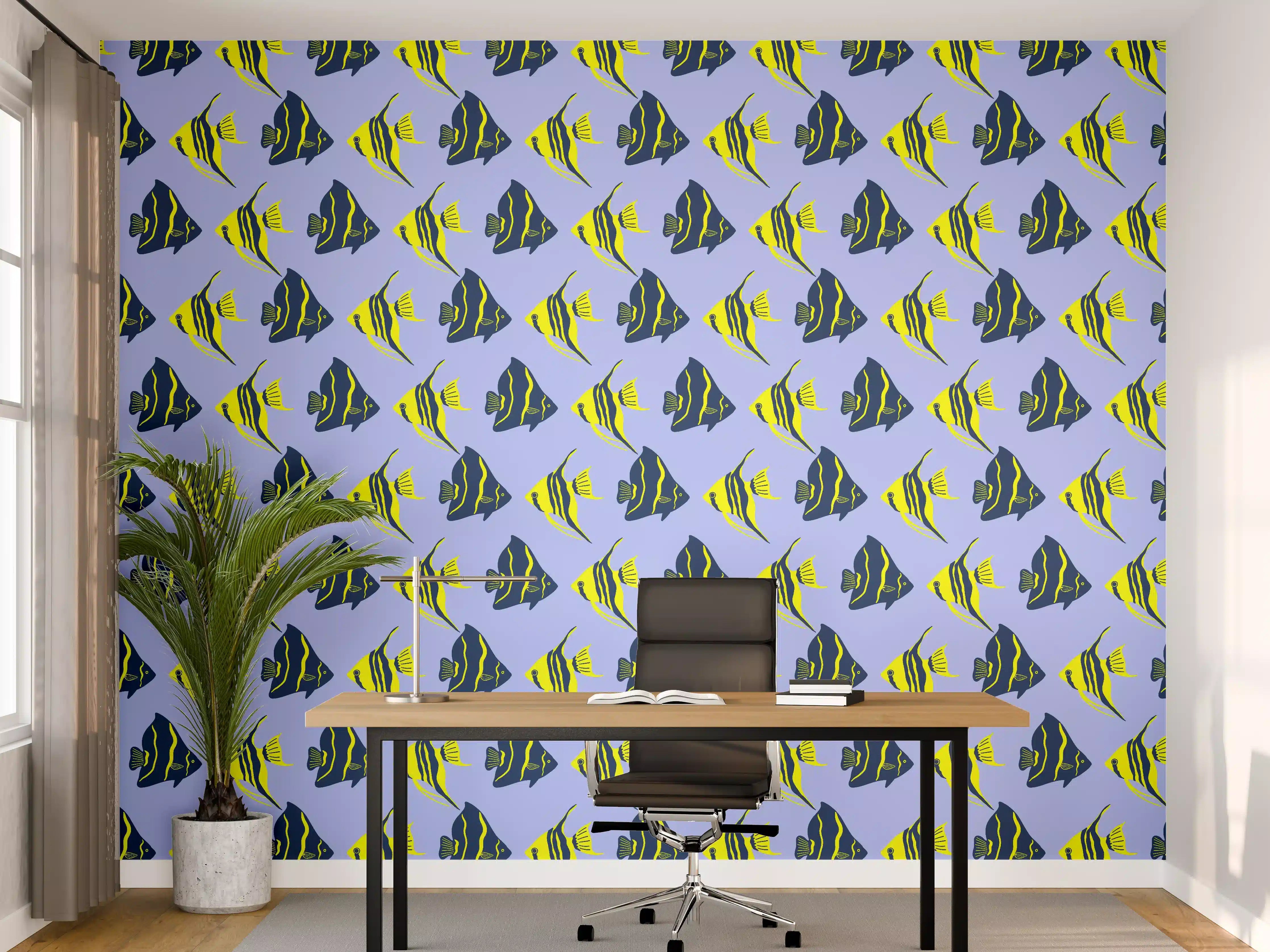 Büro Wandgestaltung - Neon-Fischmuster Blau Gelb