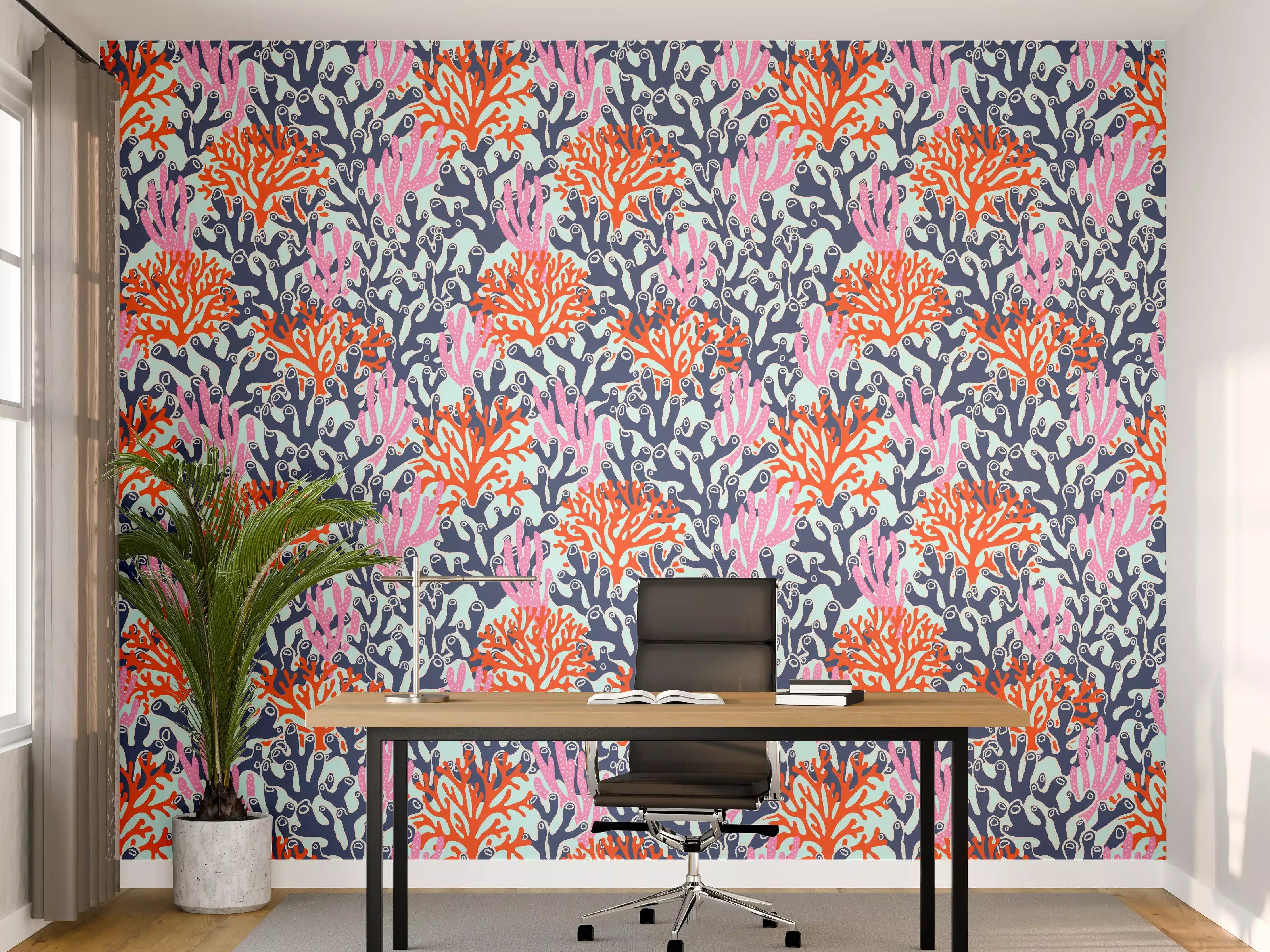 Büro Wandgestaltung - Neon-Korallen Blau Orange Pink