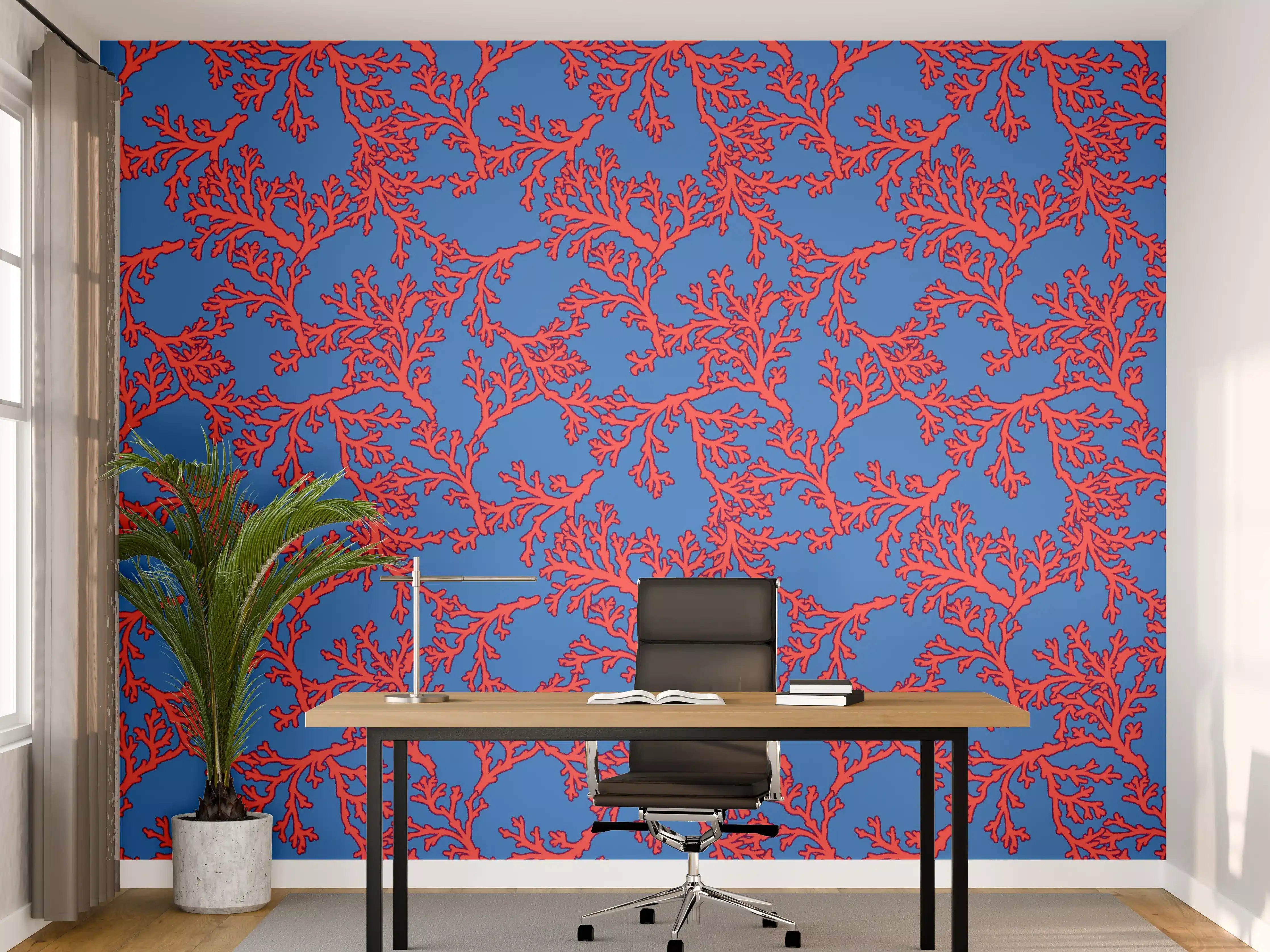 Büro Wandgestaltung - Neon-Korallen Blau-Rot