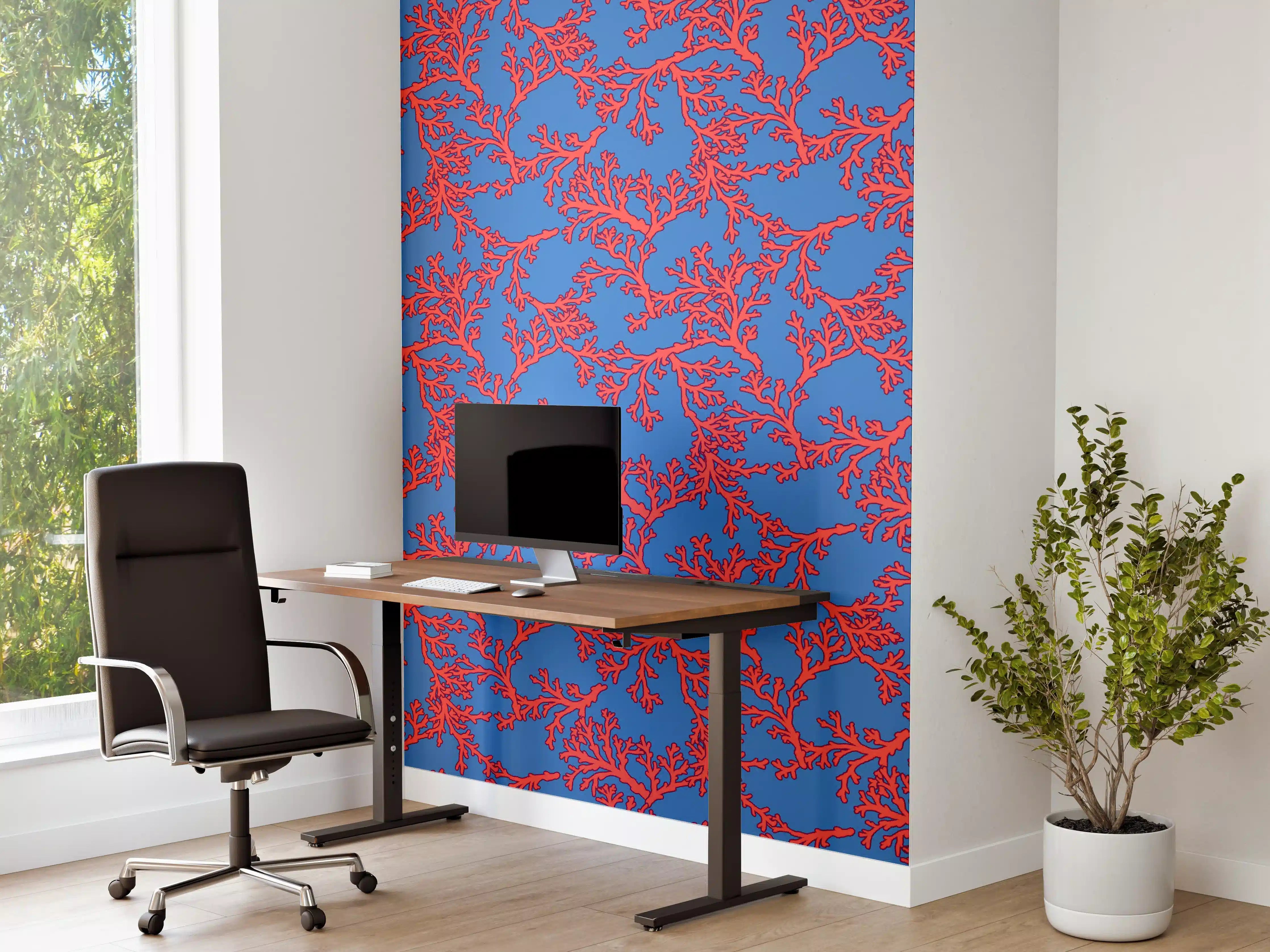 Büro Wandgestaltung - Neon-Korallen Blau-Rot