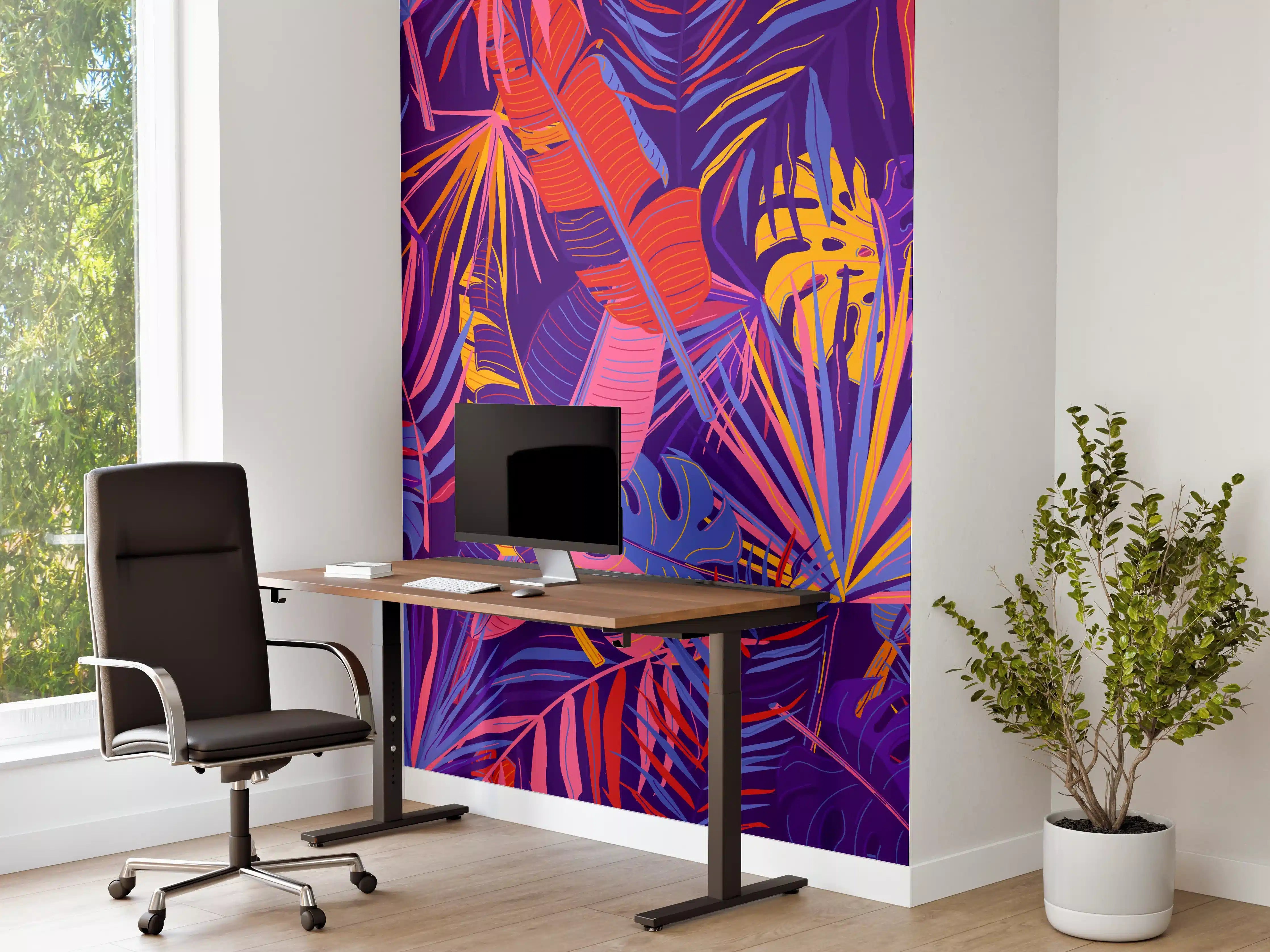 Büro Wandgestaltung - Neon Tropenblätter Muster
