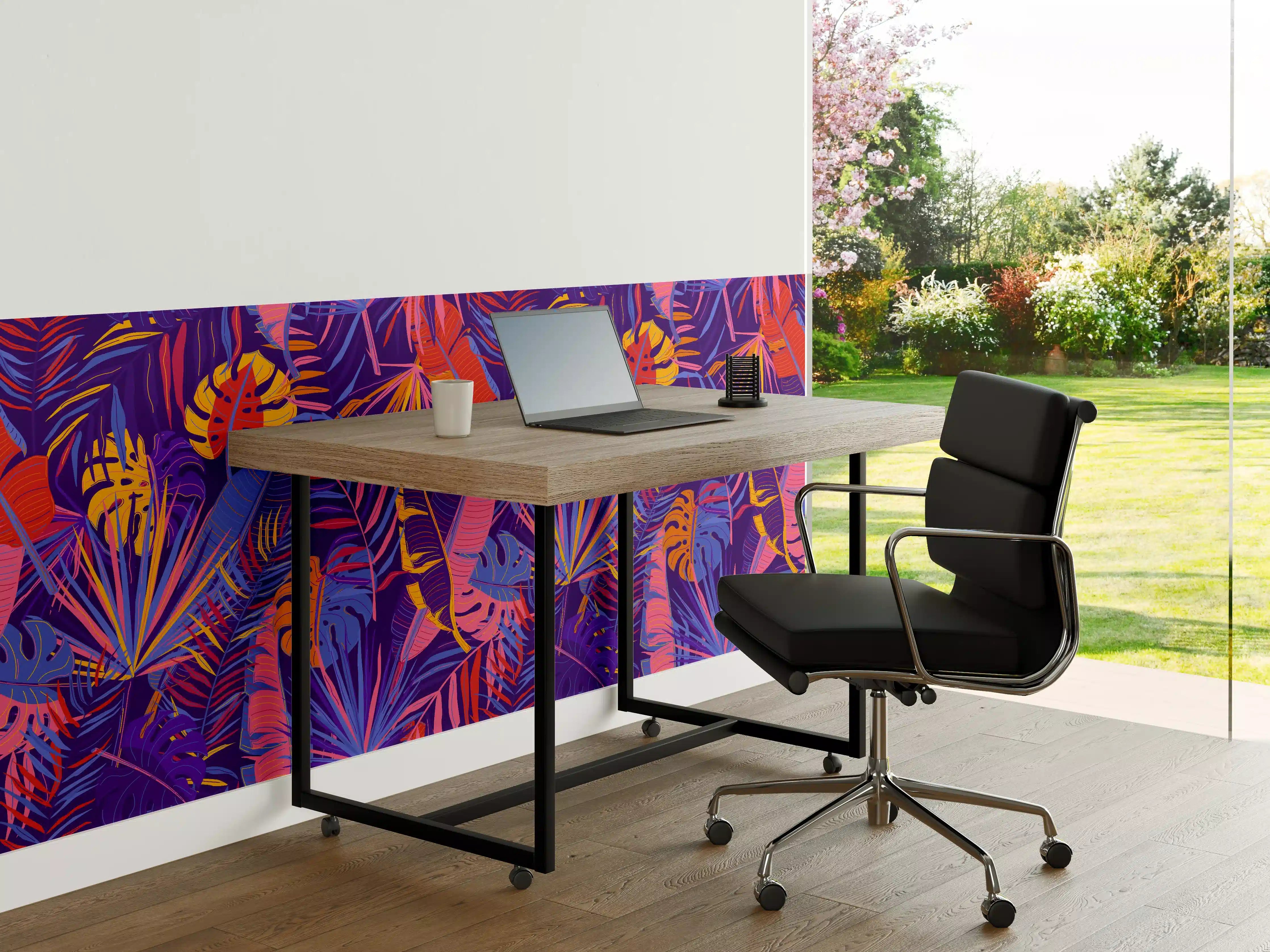 Büro Wandgestaltung - Neon Tropenblätter Muster