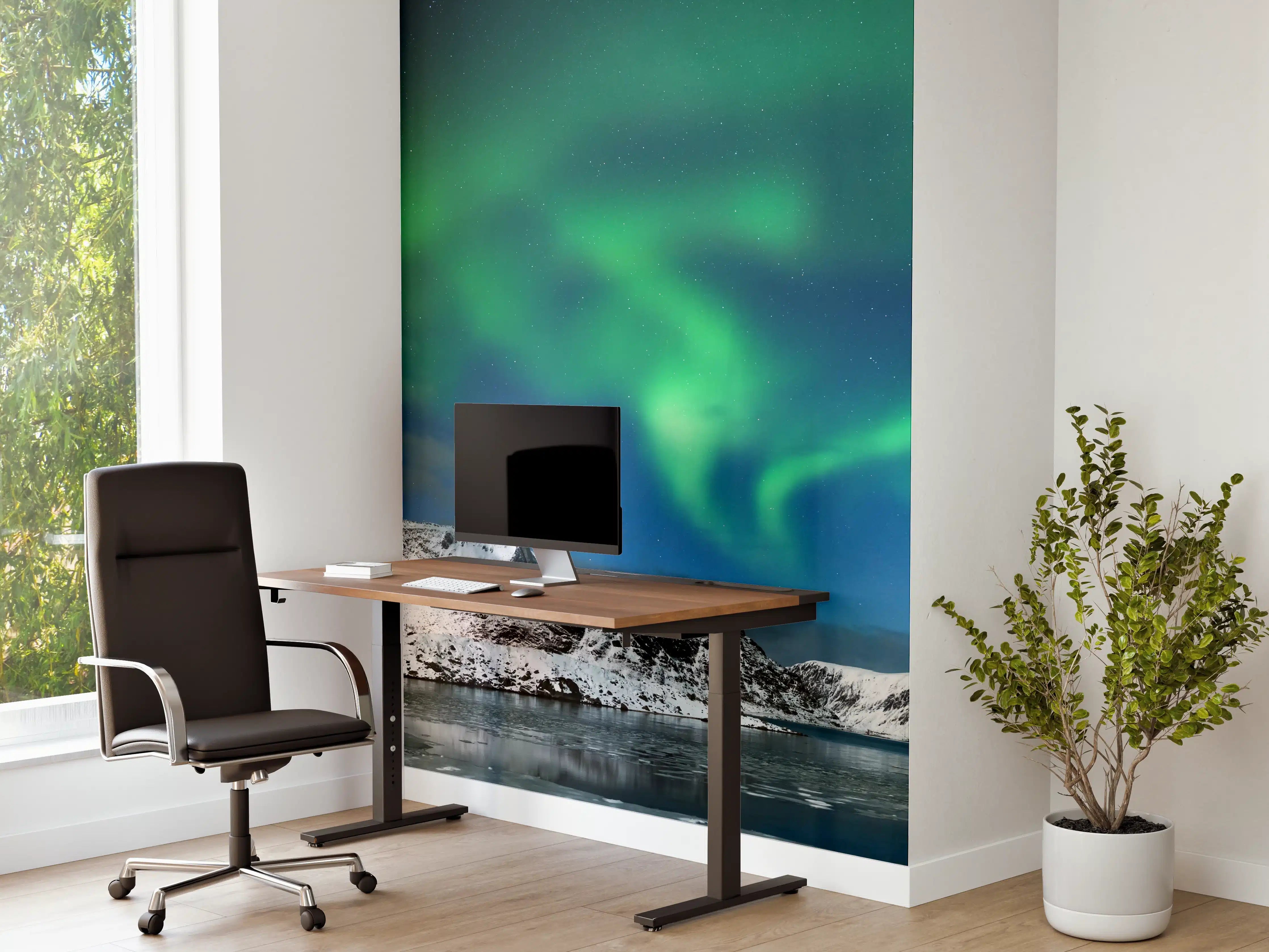 Büro Wandgestaltung - Nordlicht über verschneitem Fjord