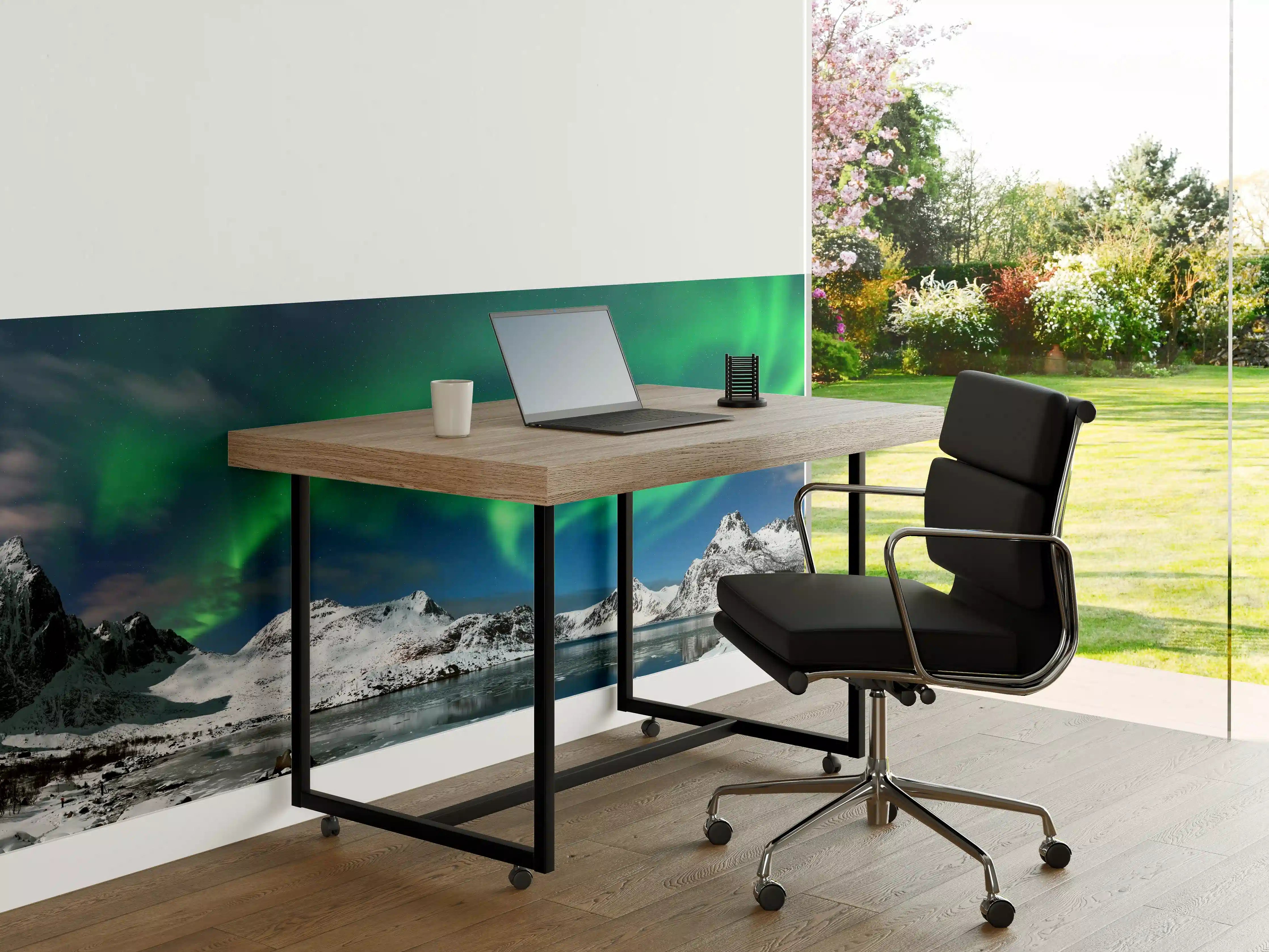 Büro Wandgestaltung - Nordlicht über verschneitem Fjord