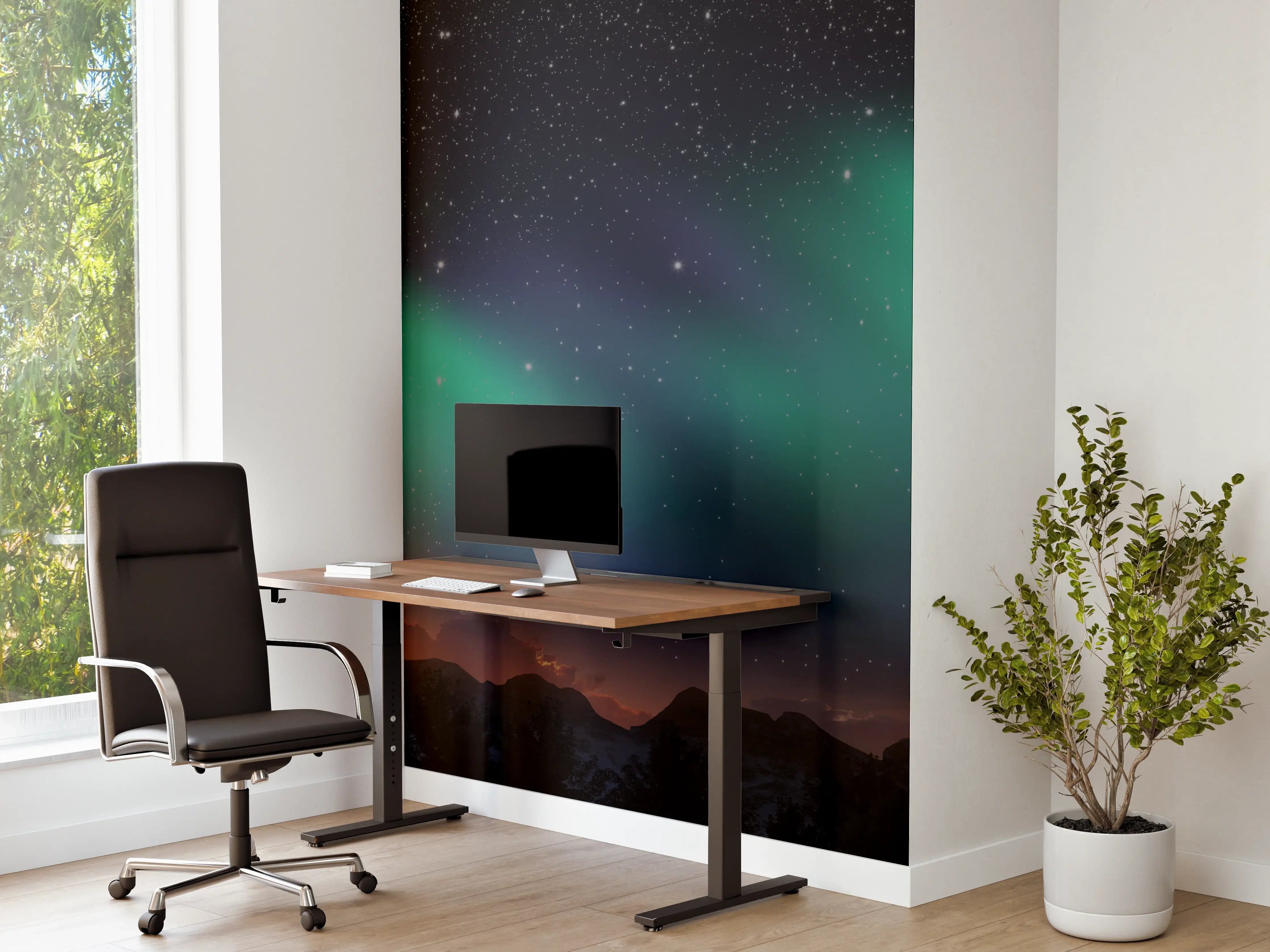Büro Wandgestaltung - Nordlichter über Bergen bei Nacht