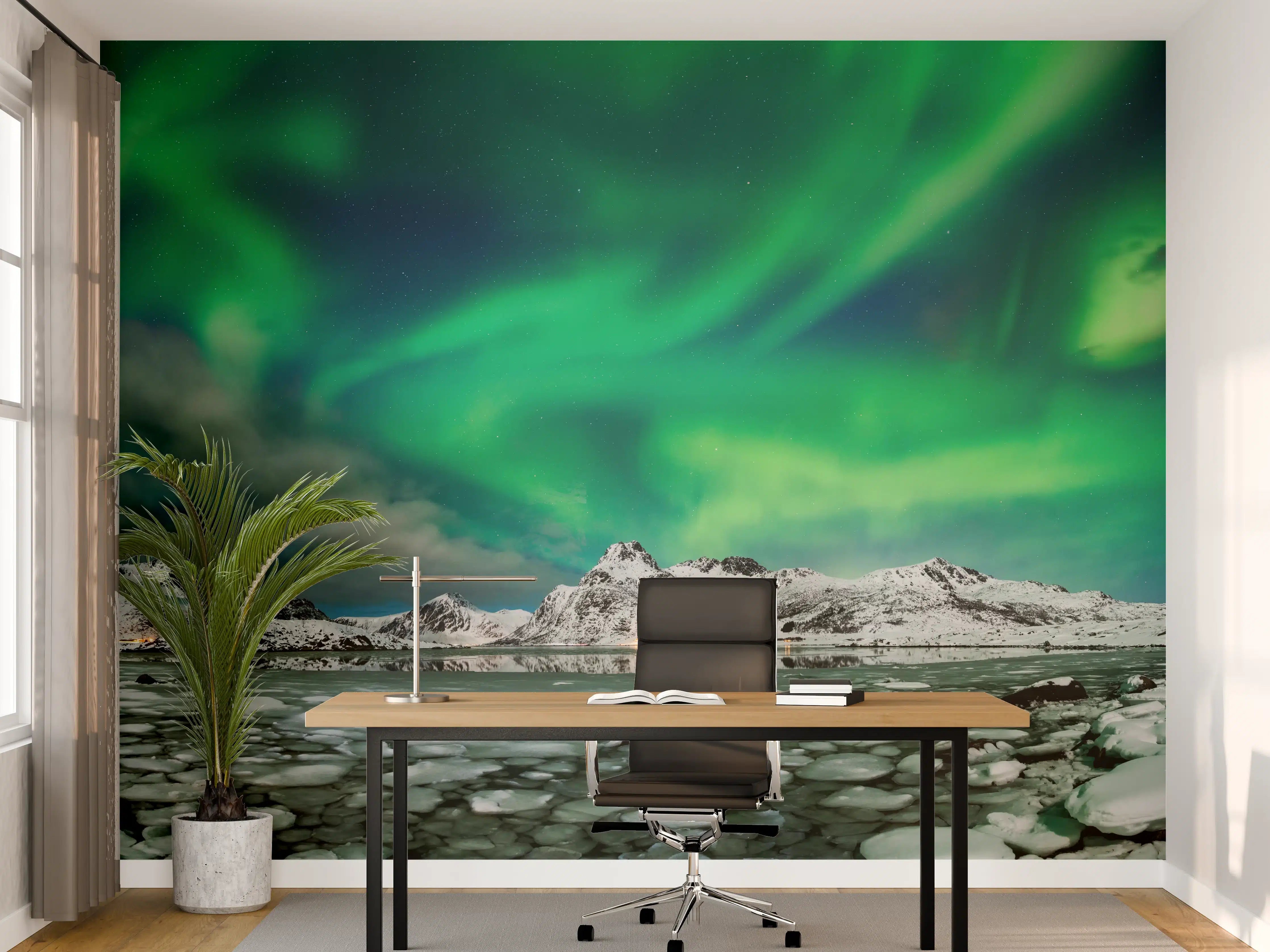 Büro Wandgestaltung - Nordlichter über arktischer Küste