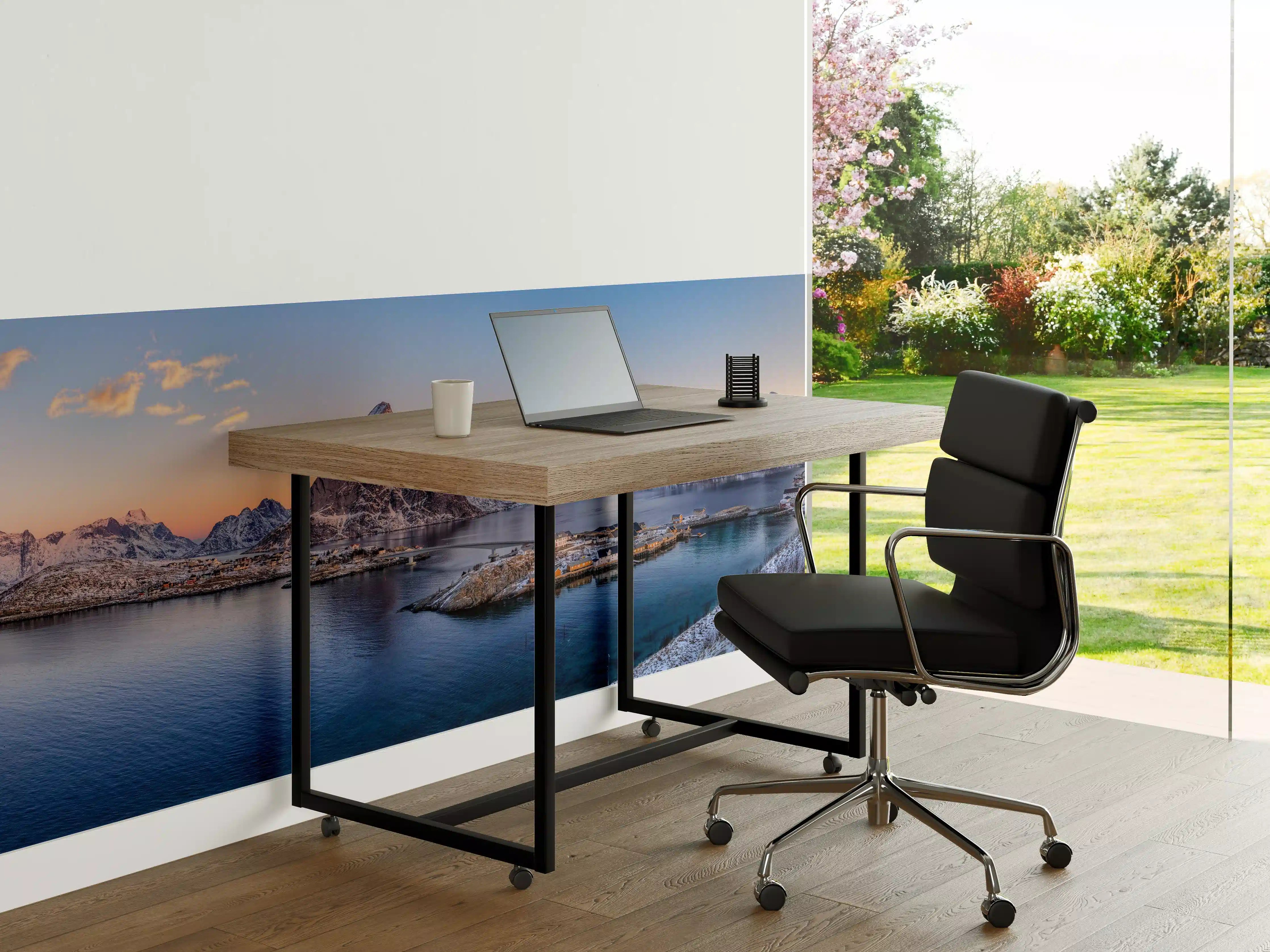 Büro Wandgestaltung - Norwegen Fjord Panorama Blau-Weiß