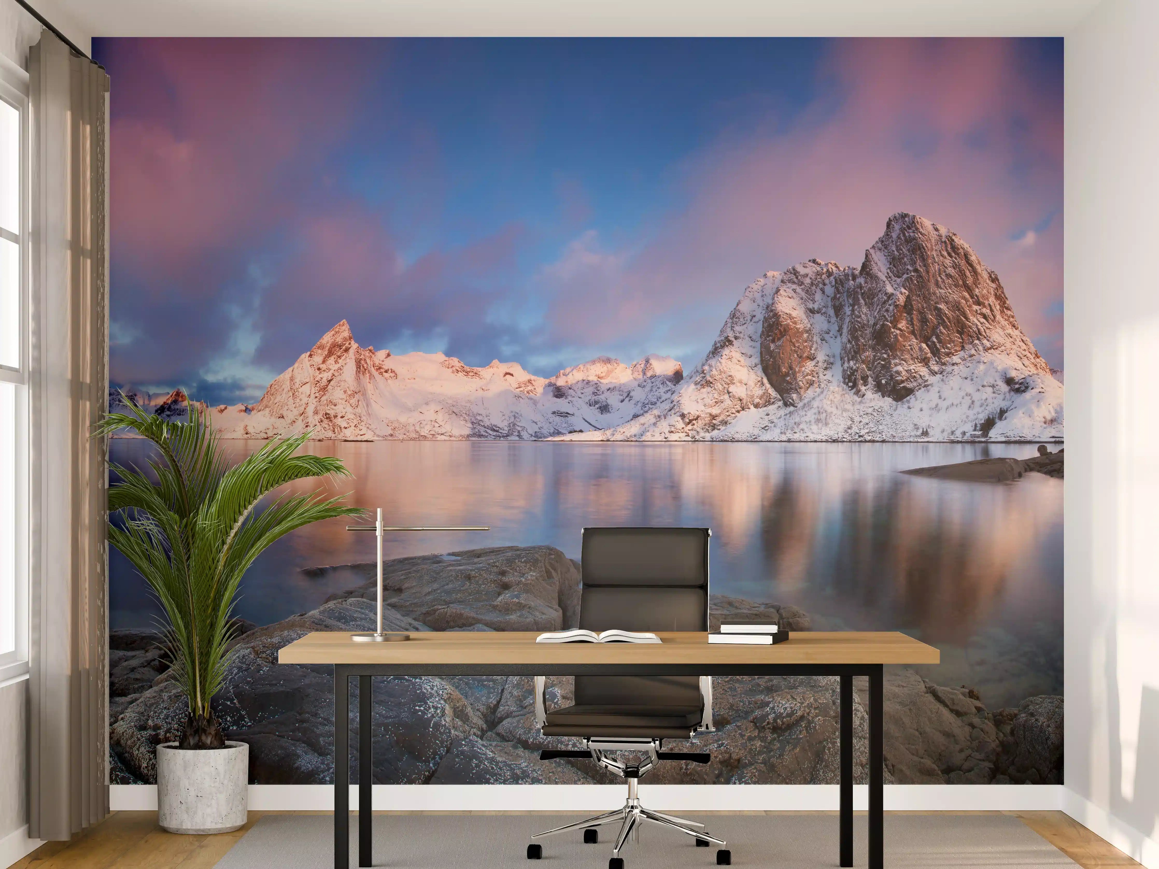 Büro Wandgestaltung - Norwegische Küste Blau-Rosa