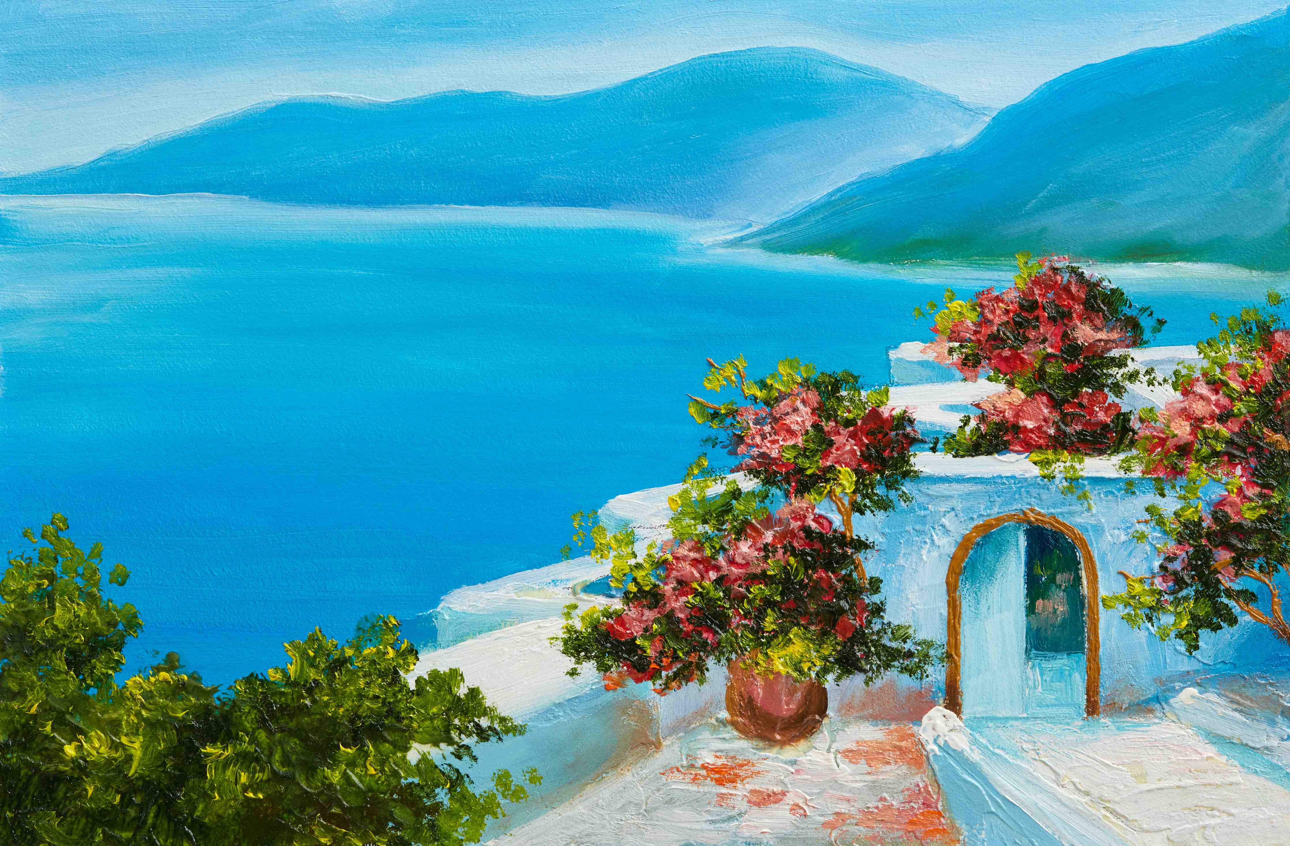 Büro Wandgestaltung-Ölgemälde - Terrasse am Meer