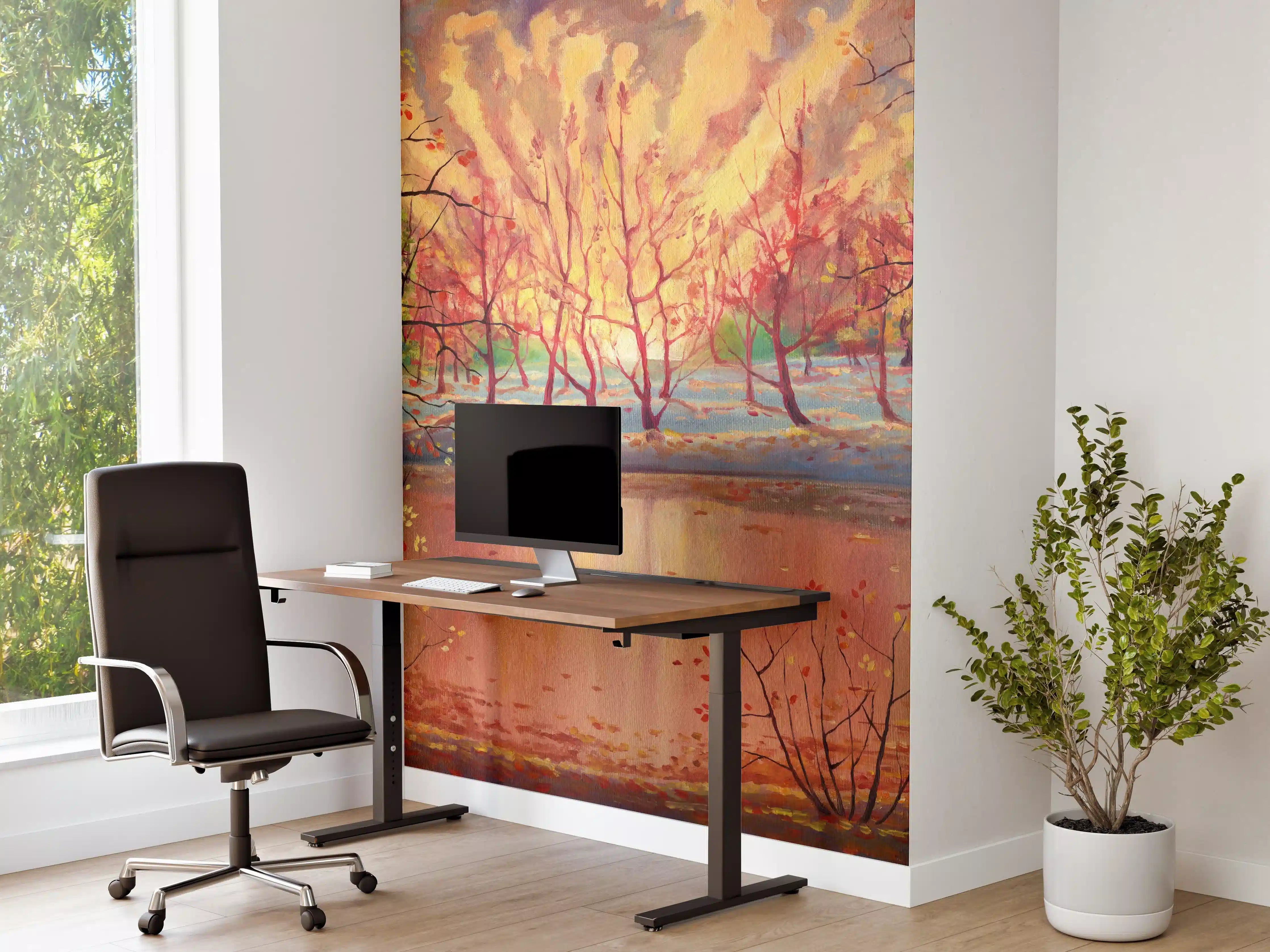 Büro Wandgestaltung - Ölgemälde Sonnenuntergang Herbstlandschaft