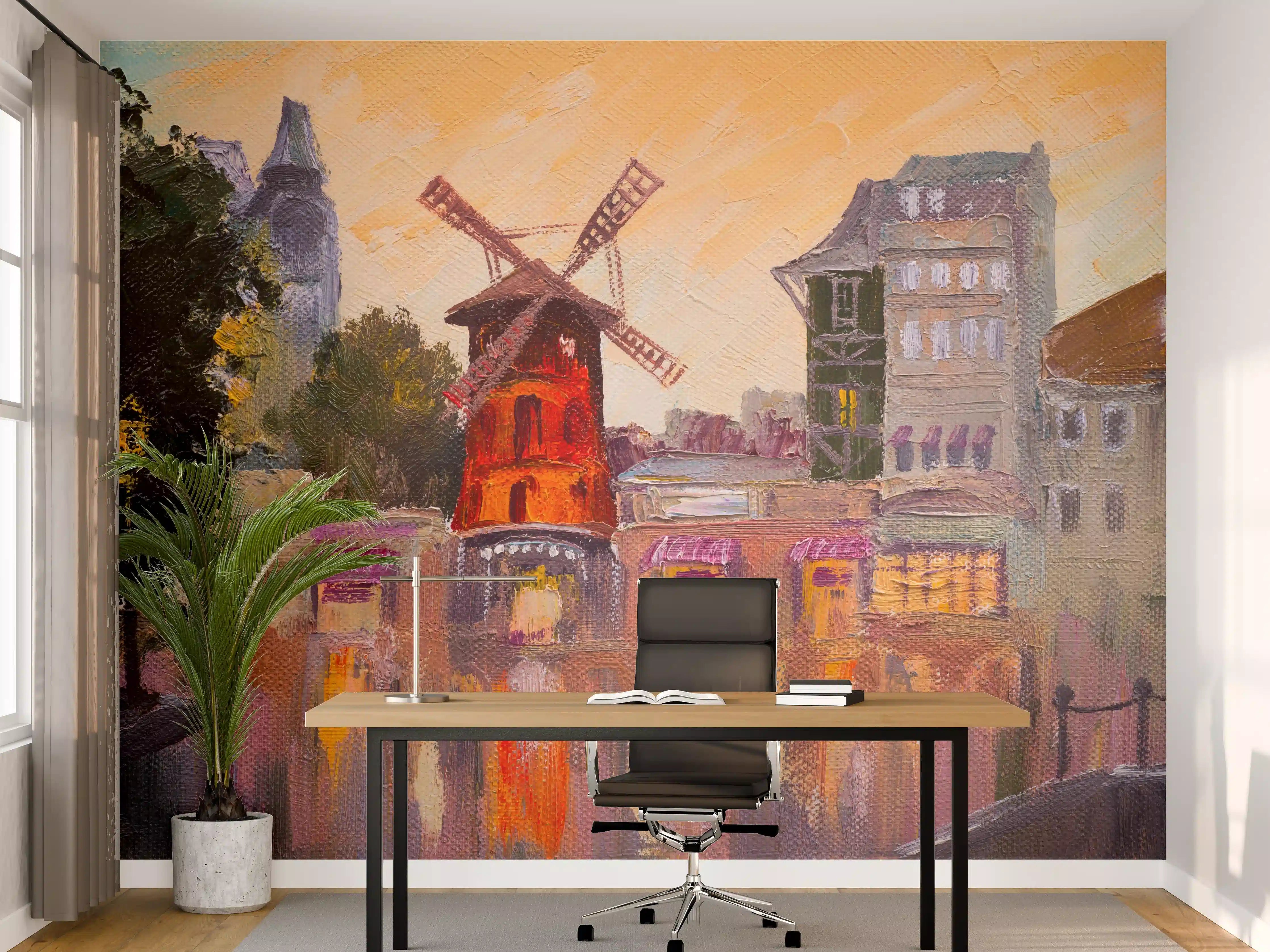 Büro Wandgestaltung - Ölgemälde Stadtbild - Moulin rouge