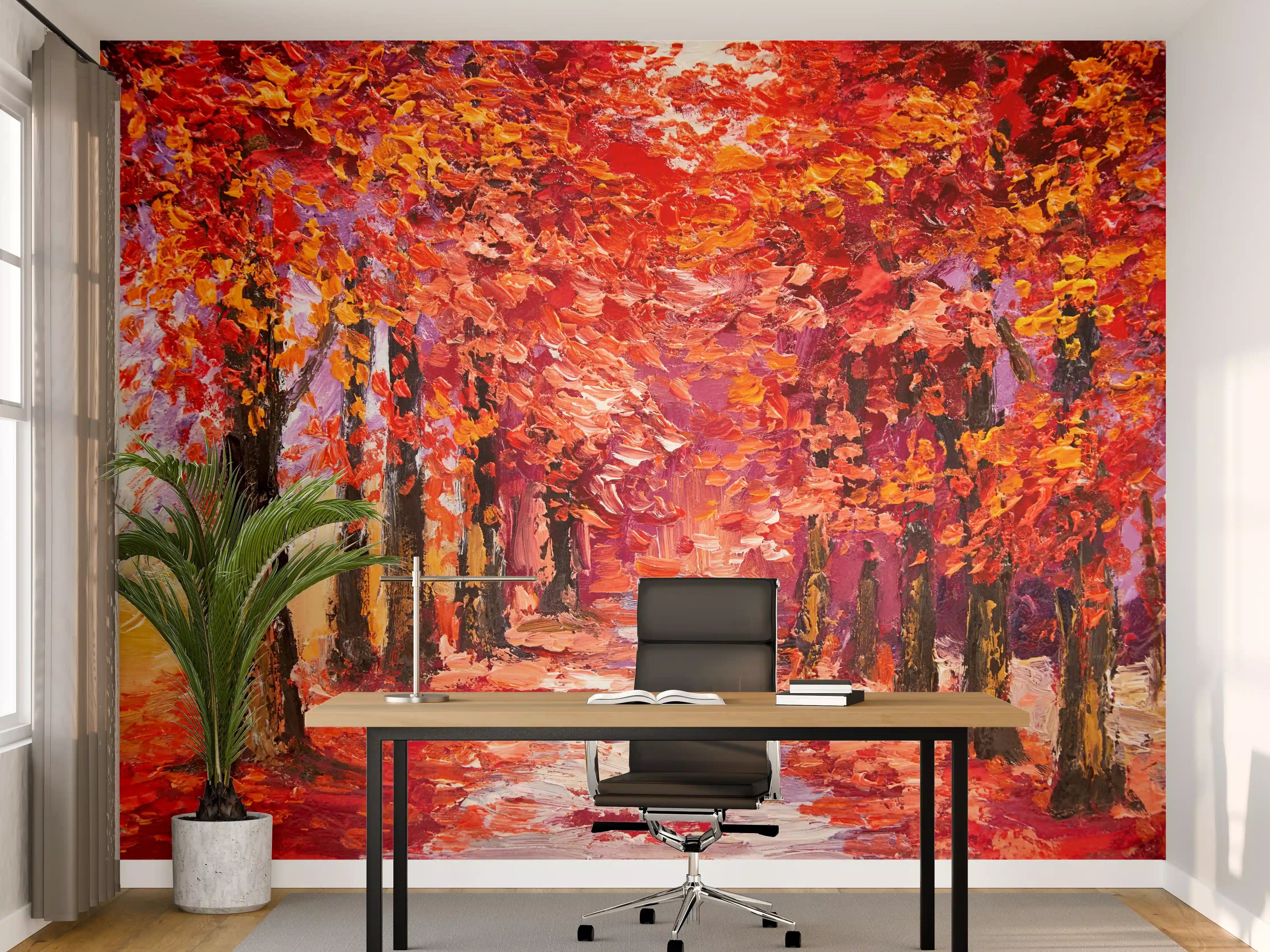 Büro Wandgestaltung - Ölgemälde eines Waldes im Herbst 