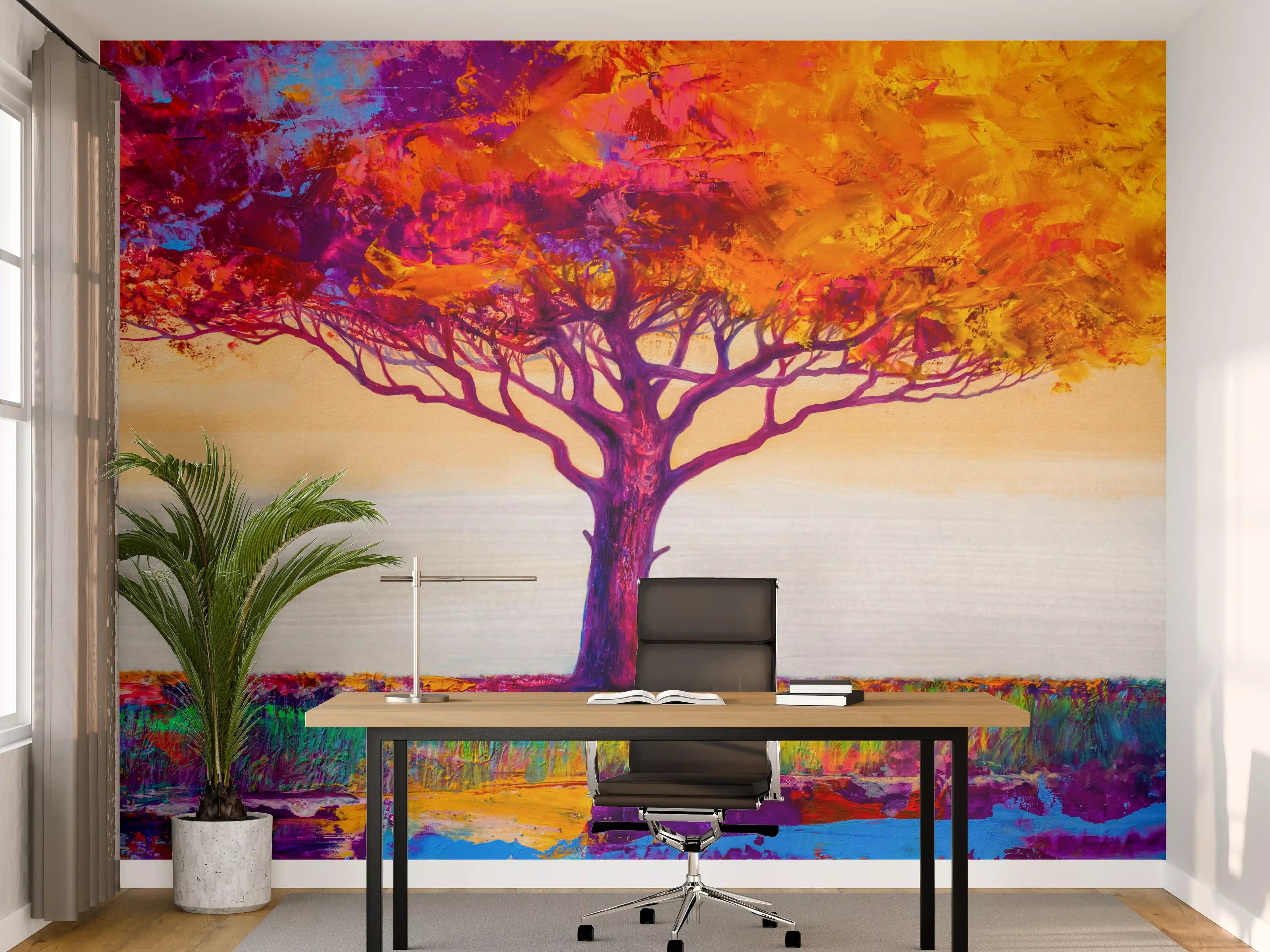 Büro Wandgestaltung - Ölgemälde eines bunten Herbstbaumes
