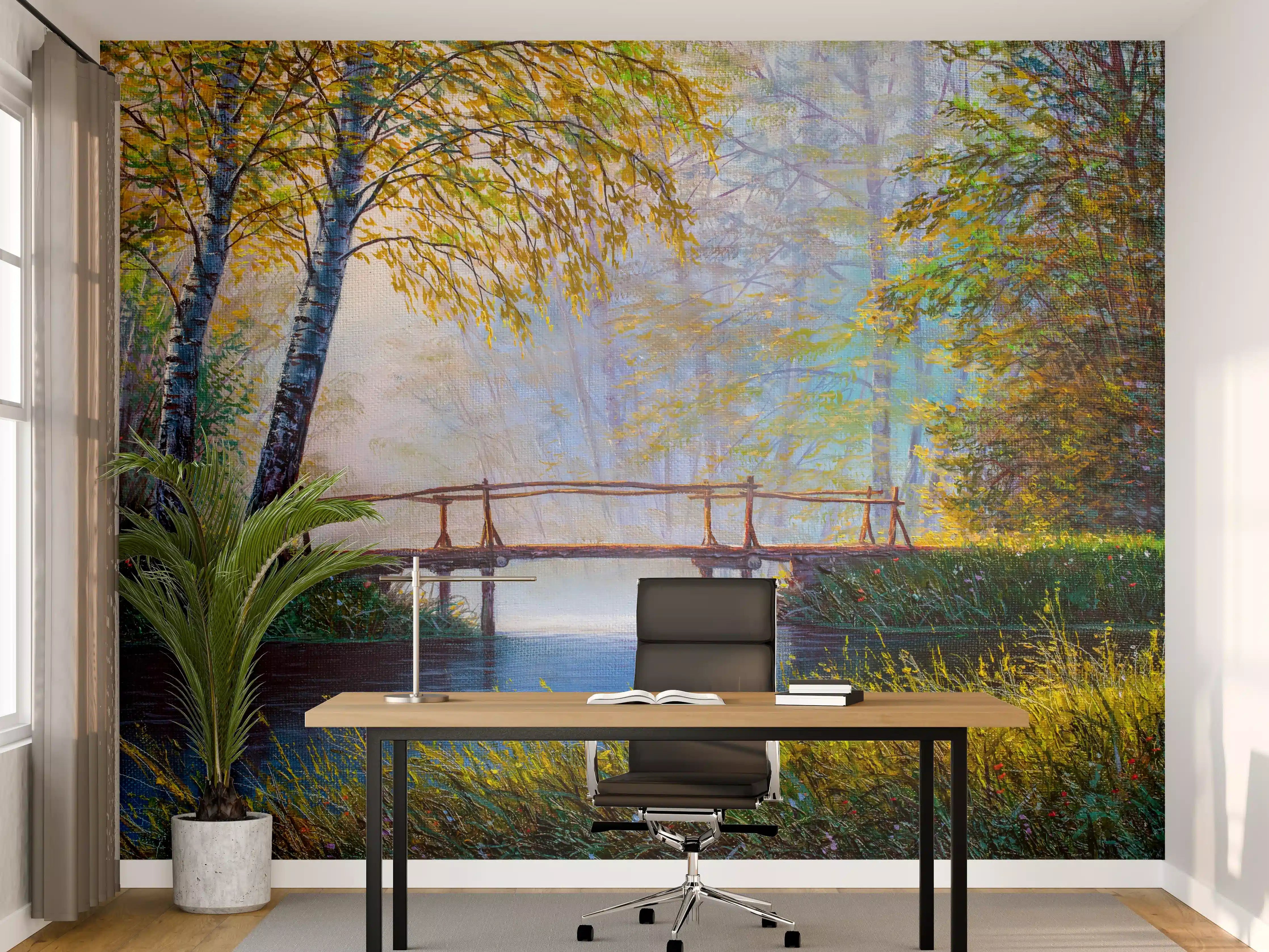 Büro Wandgestaltung - Ölgemälde idyllische Waldlandschaft