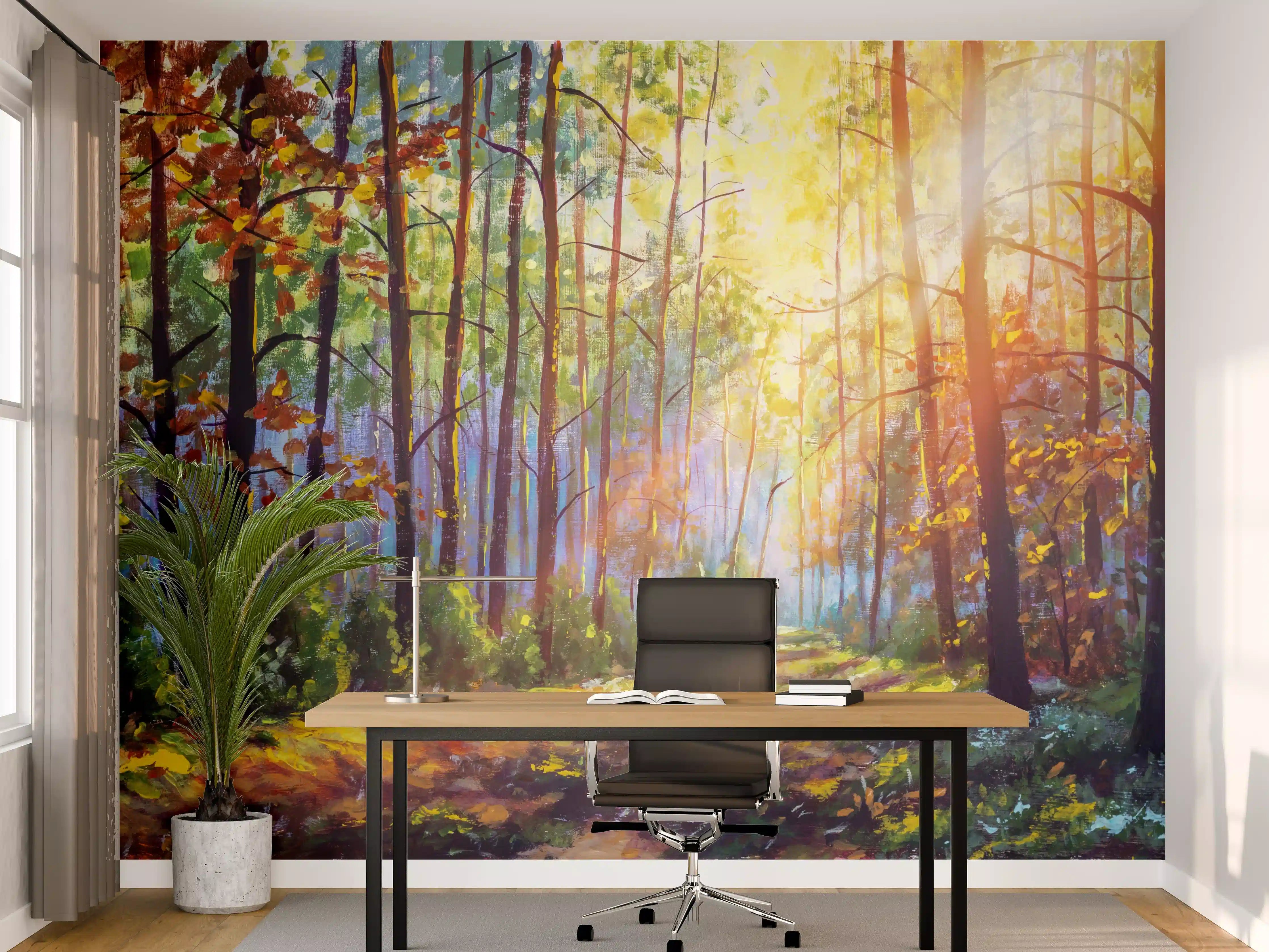 Büro Wandgestaltung - Ölgemälde lichterfüllter Wald im Herbst