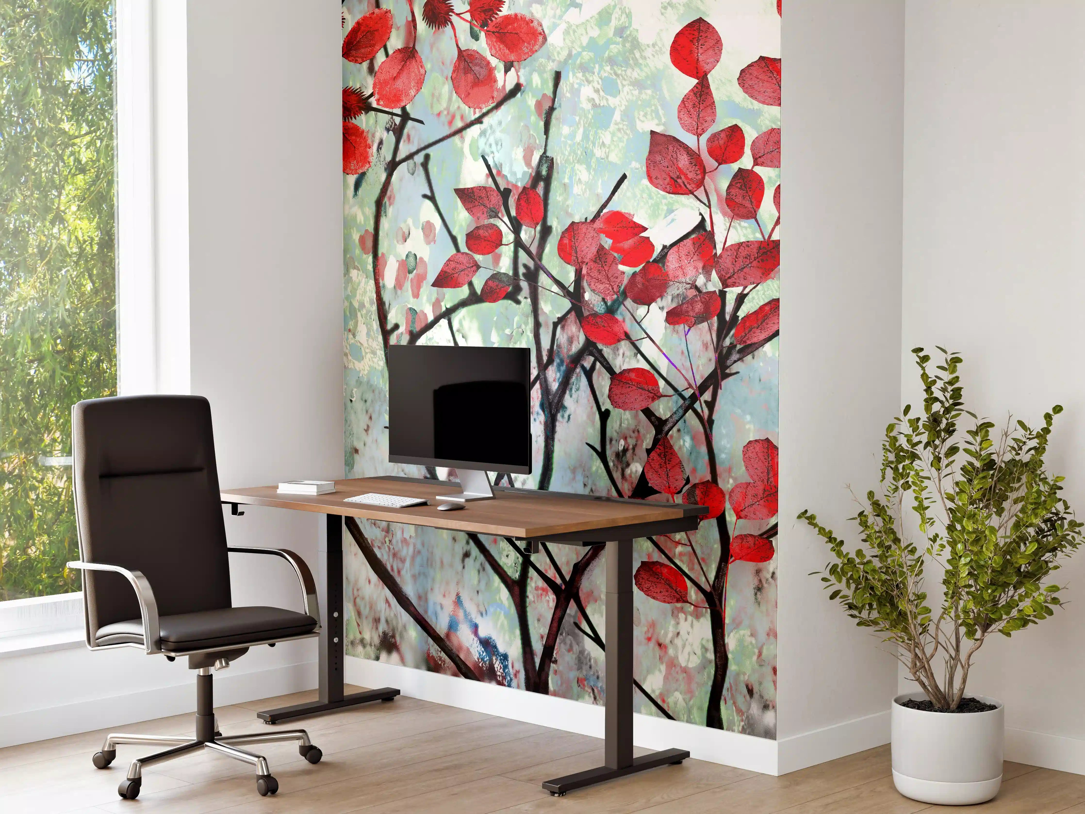 Büro Wandgestaltung - Ölmalerei von roten Blättern im Frühling