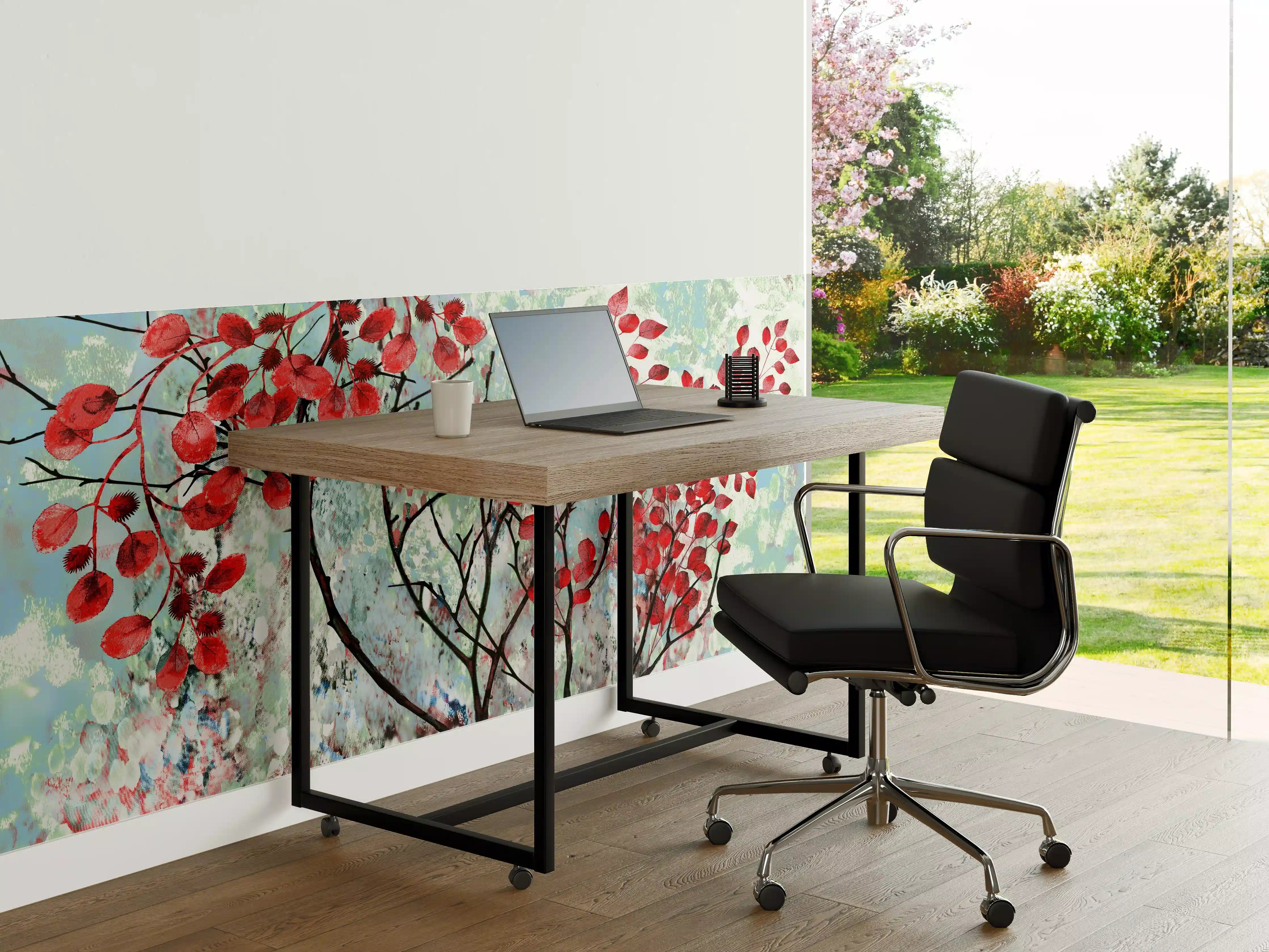 Büro Wandgestaltung - Ölmalerei von roten Blättern im Frühling