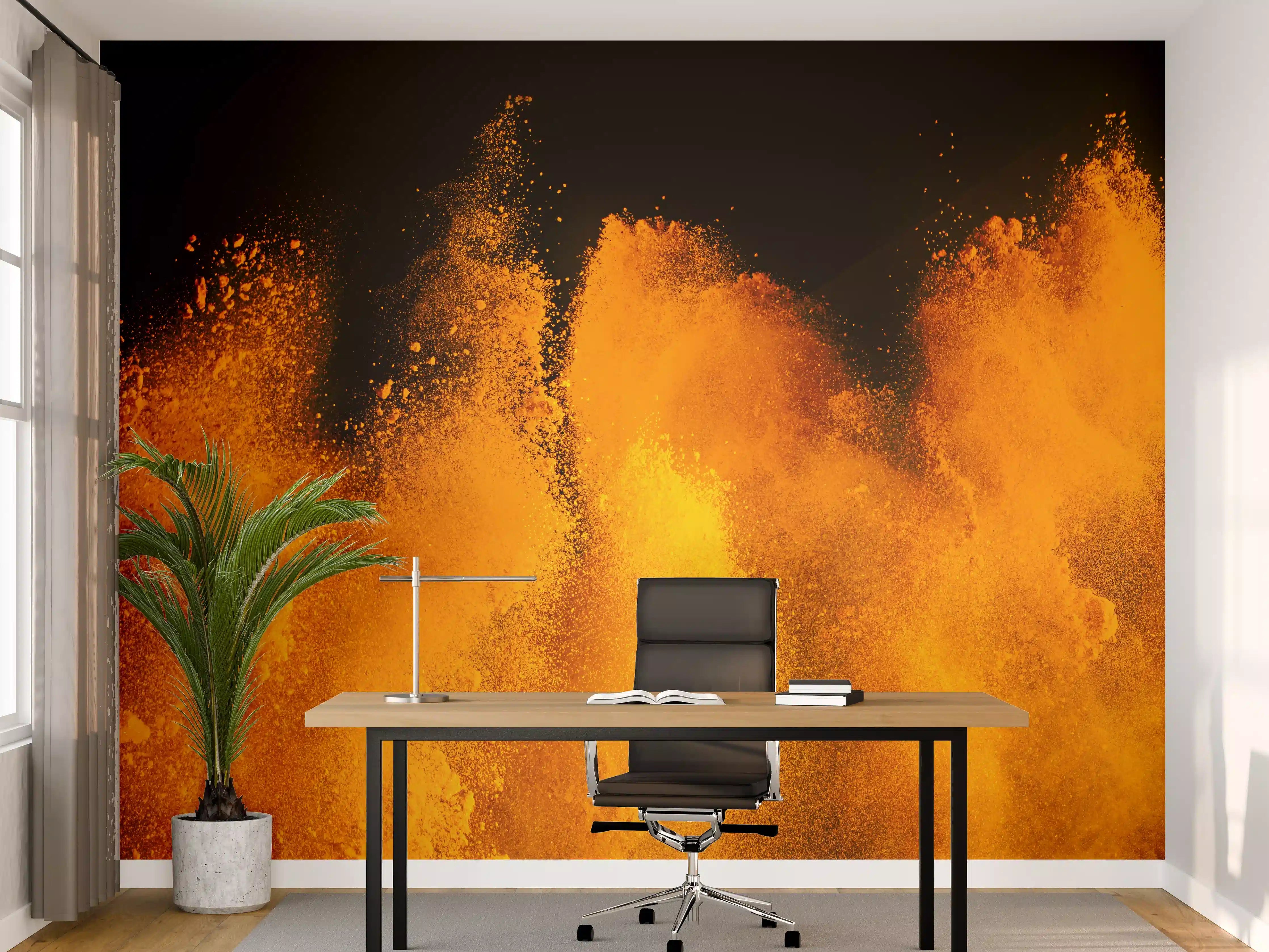 Büro Wandgestaltung - Orange-Rote Holi Farbexplosion