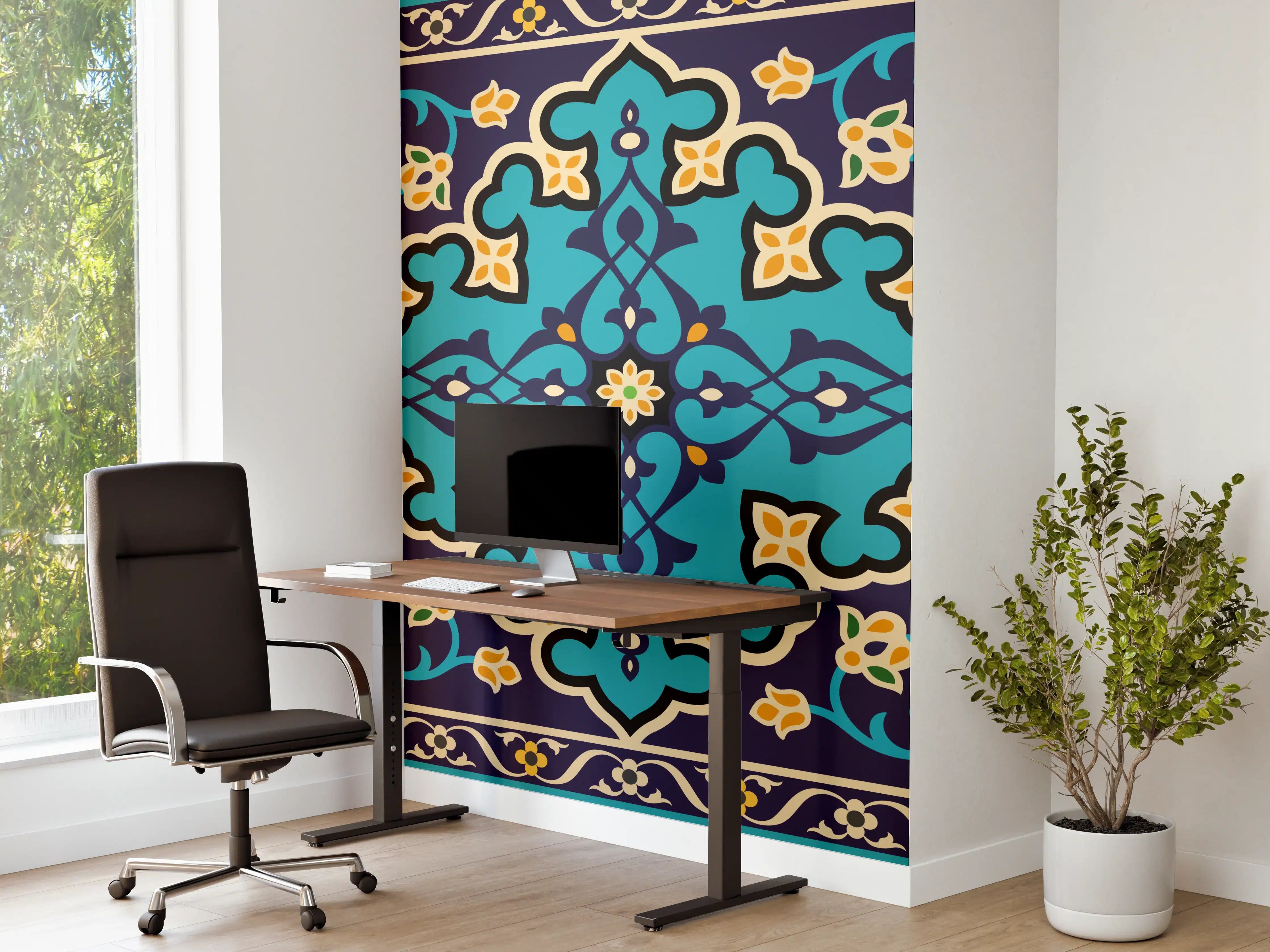 Büro Wandgestaltung - Orientalisches Blau-Gold Muster