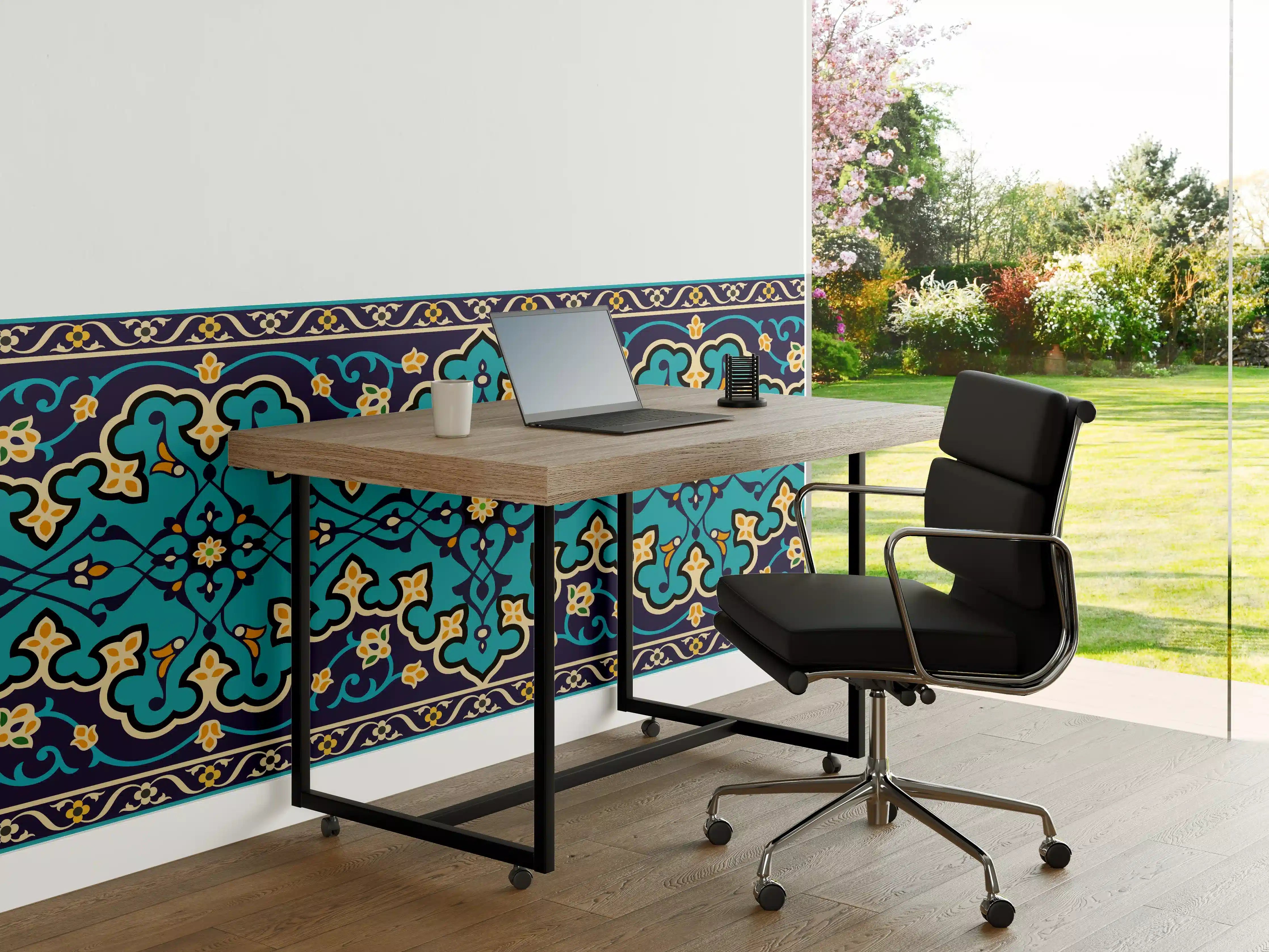 Büro Wandgestaltung - Orientalisches Blau-Gold Muster