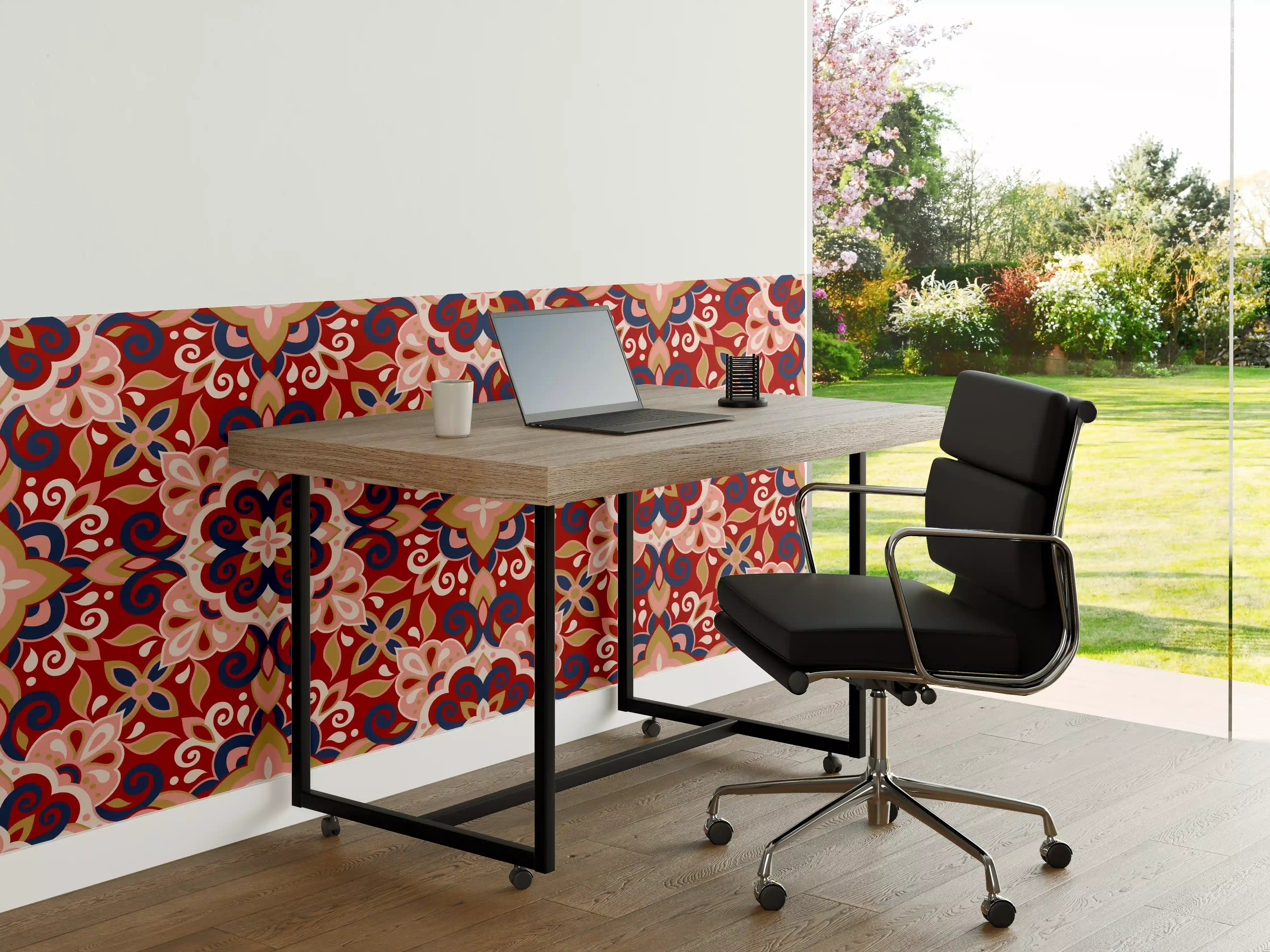 Büro Wandgestaltung - Orientalisches Rot-Blau Muster