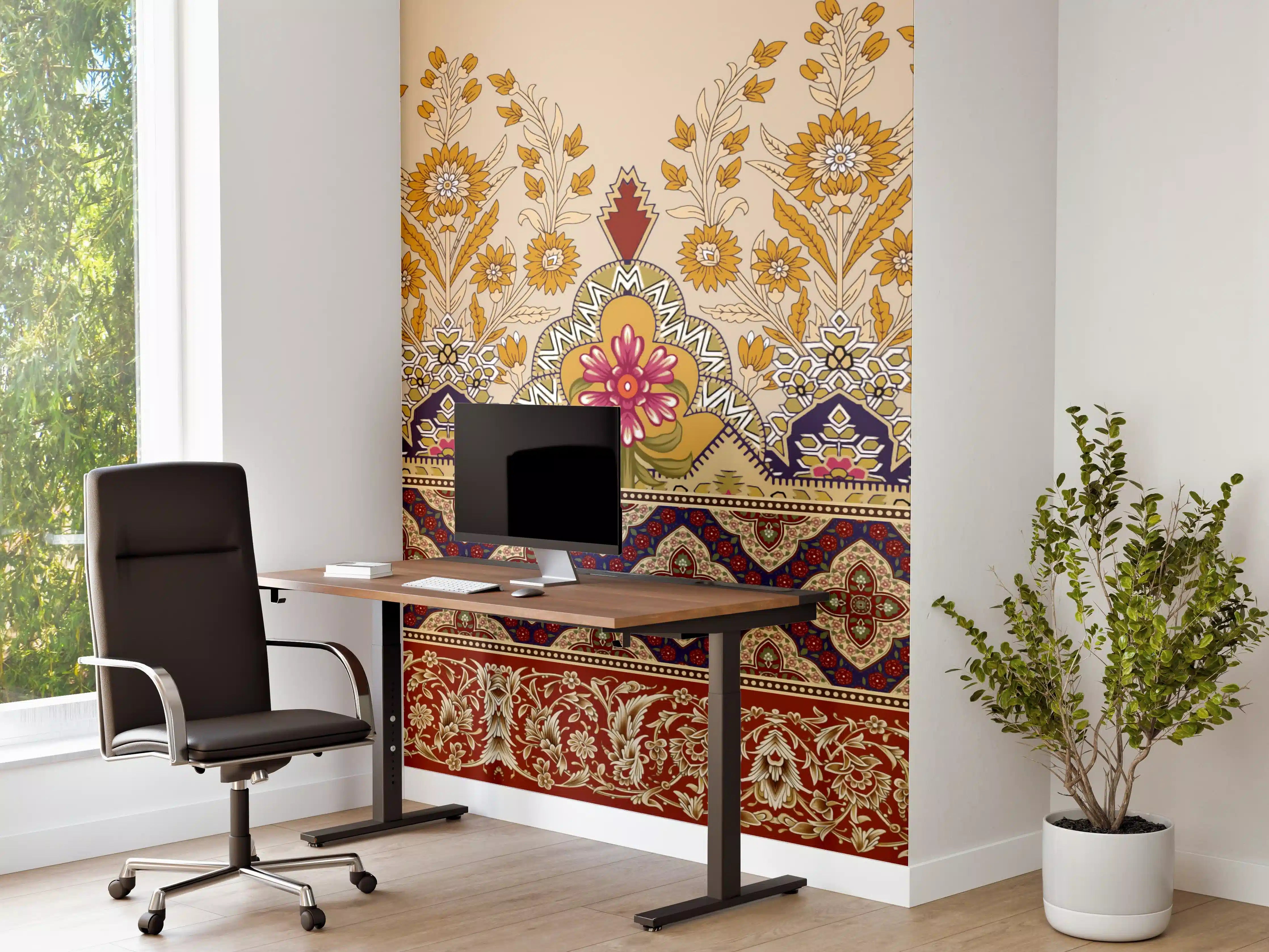 Büro Wandgestaltung - Ornamentale Muster in Gold und Rot