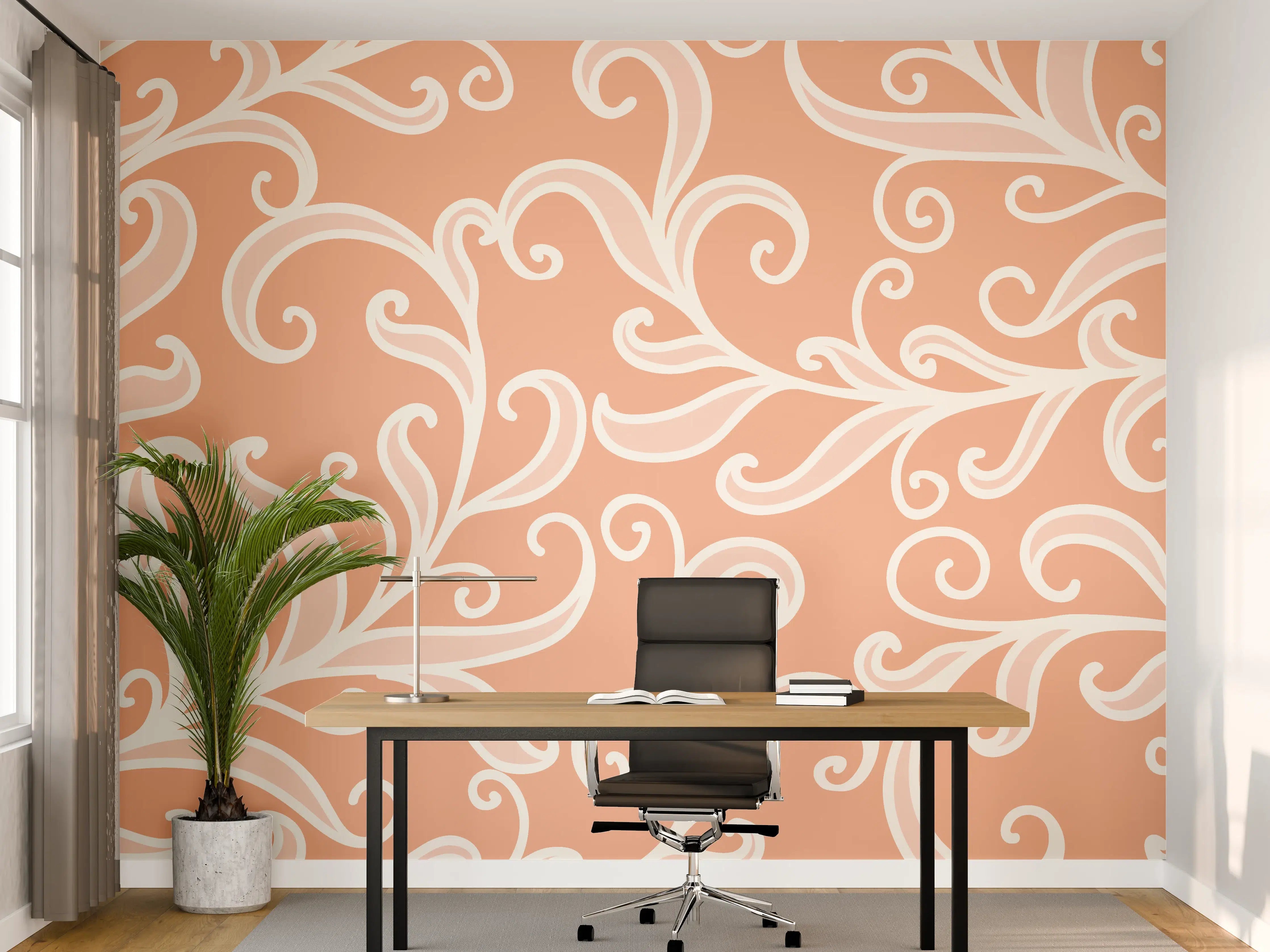 Büro Wandgestaltung - Ornamentales Muster Apricot Creme