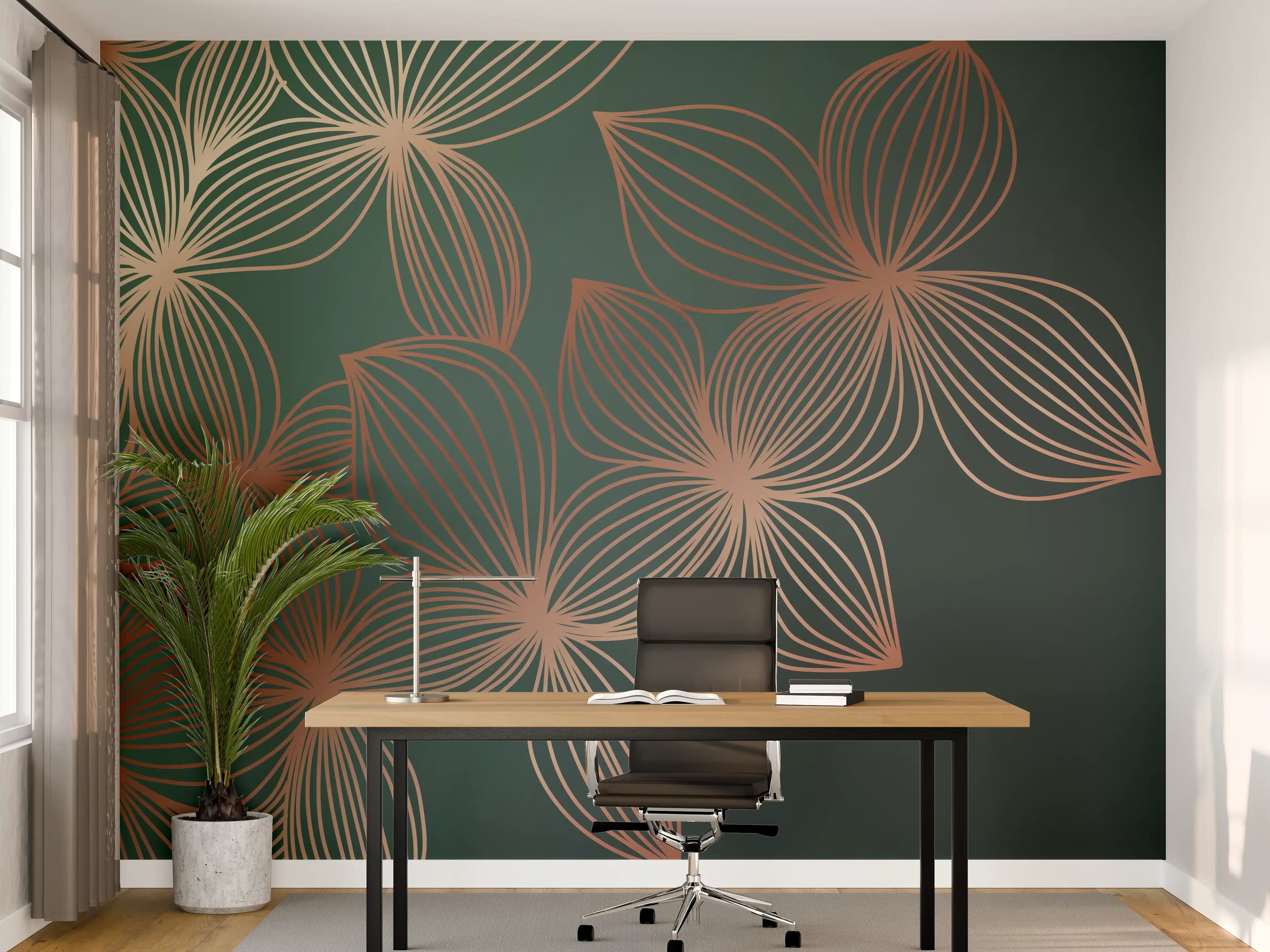 Büro Wandgestaltung - Ornamente Lineart Pflanzen Dunkel