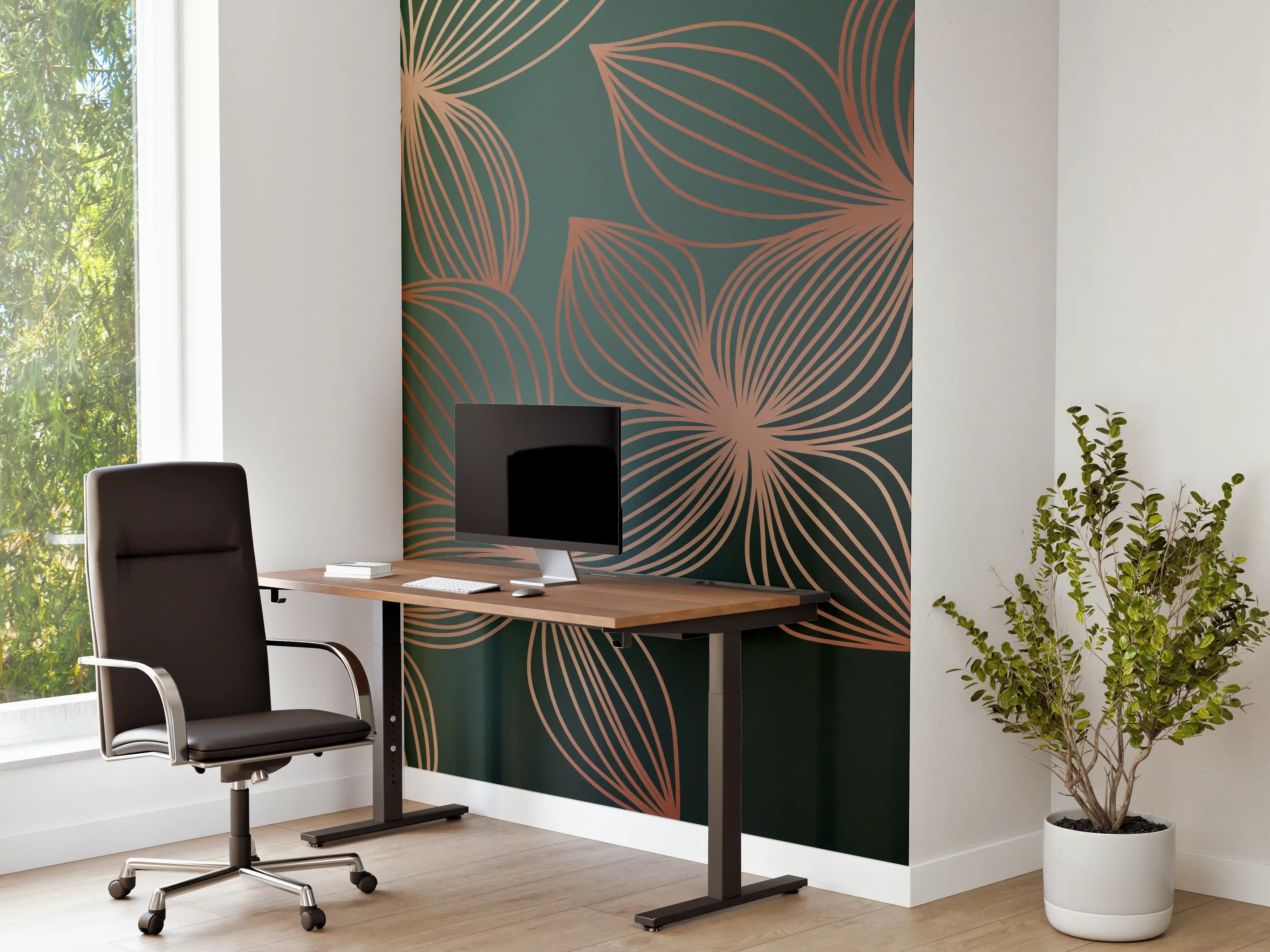 Büro Wandgestaltung - Ornamente Lineart Pflanzen Dunkel